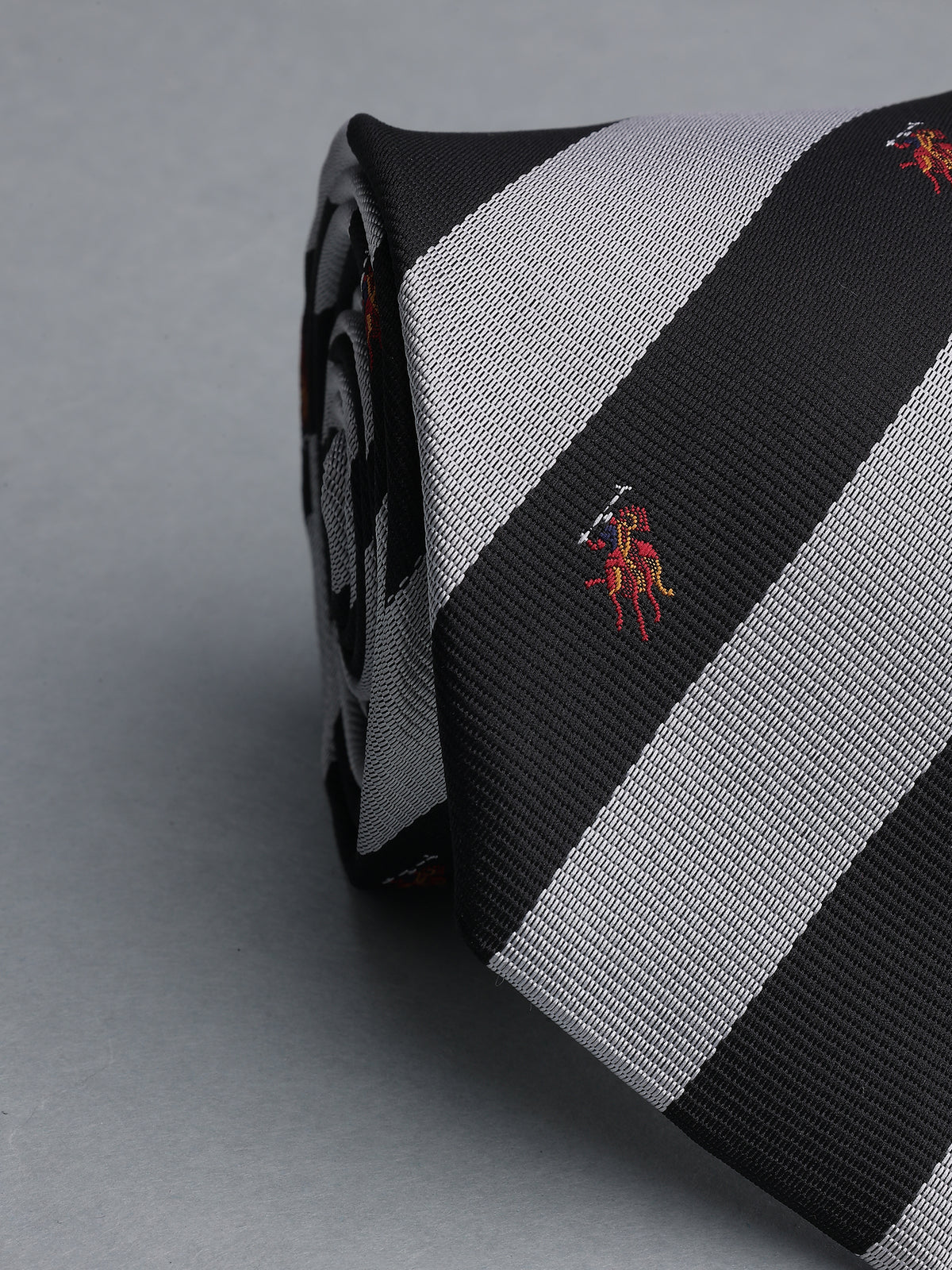 Black and White Block Striped Polo Necktie