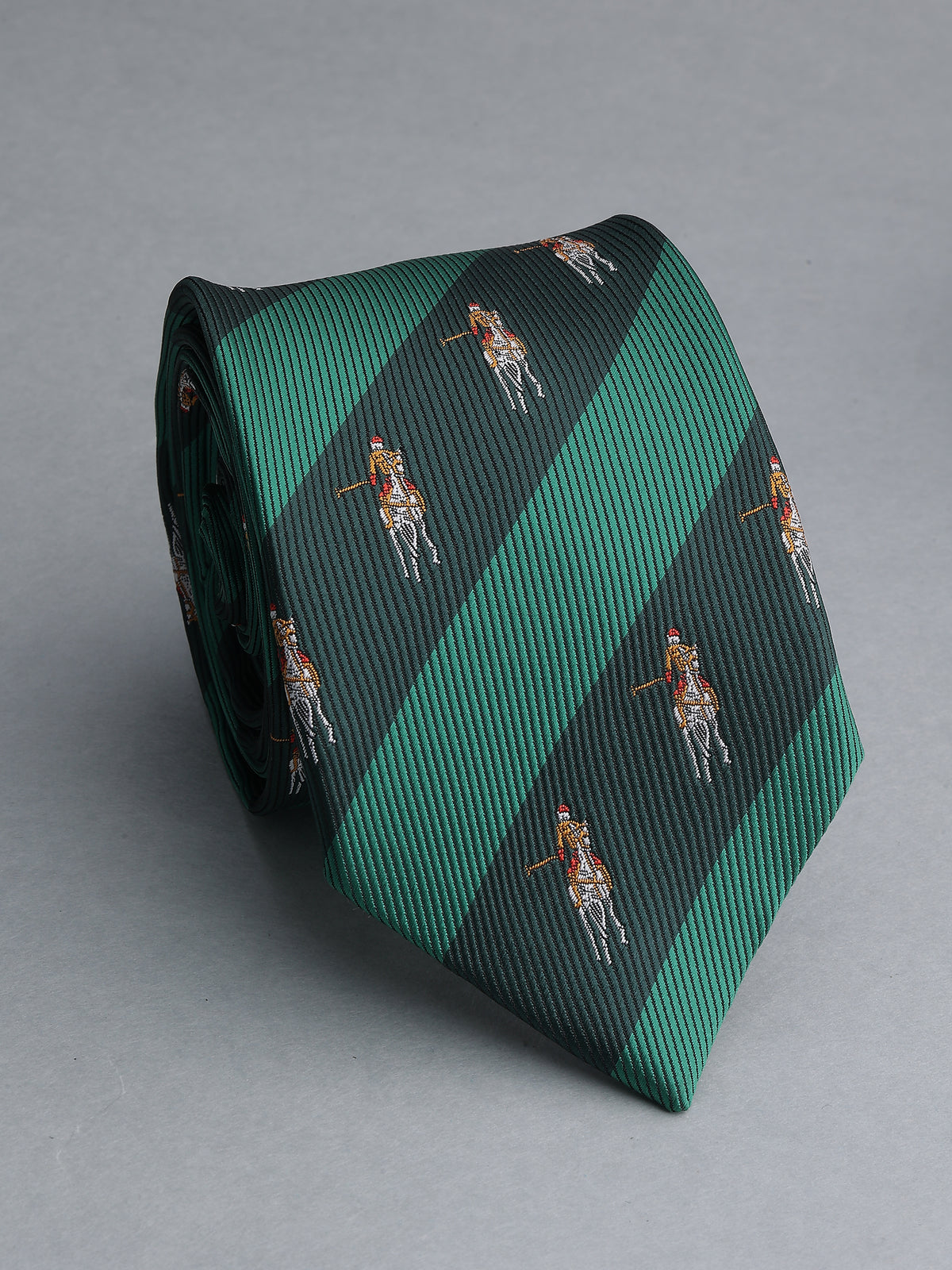 Green Striped Polo Player Necktie