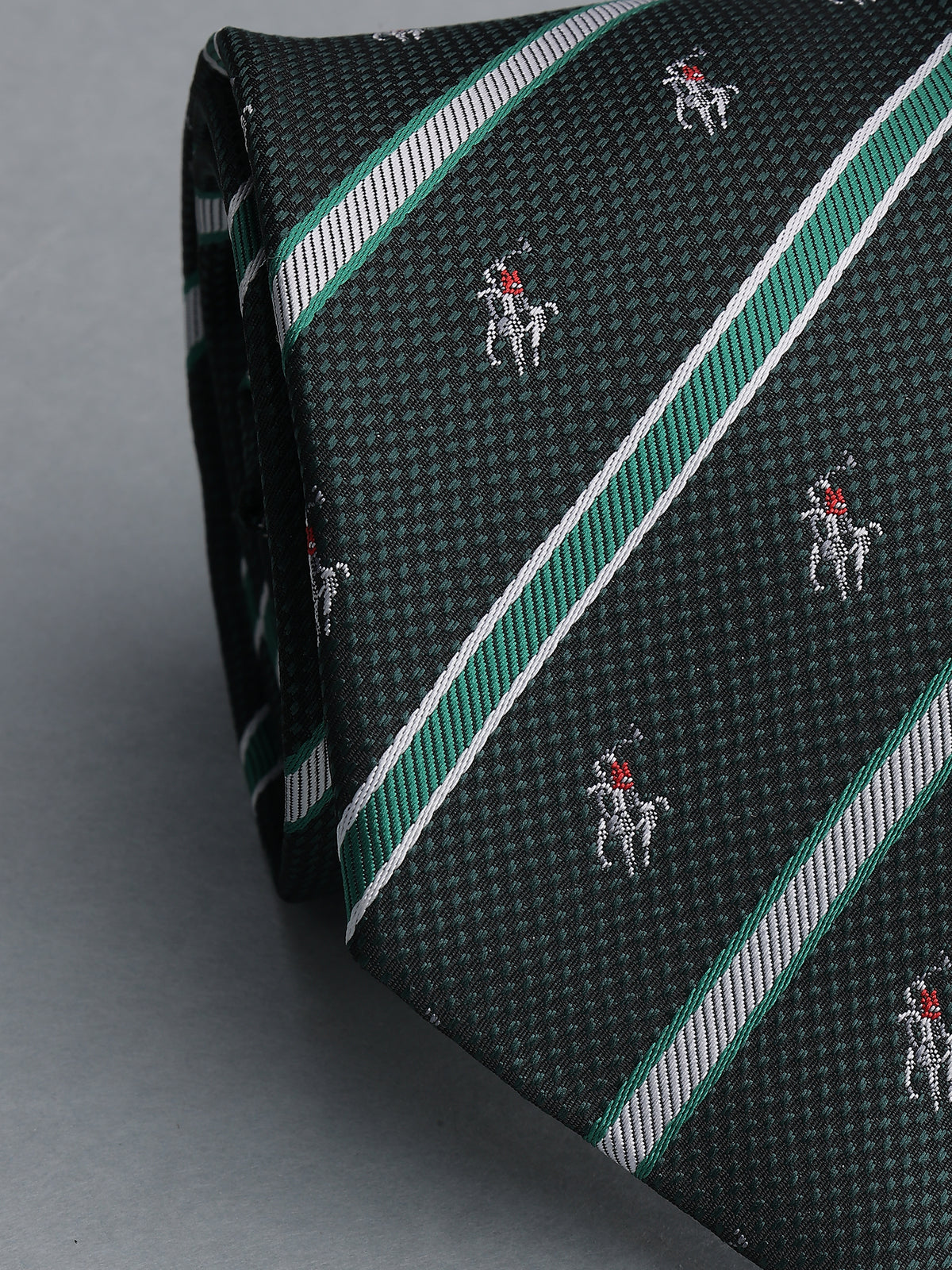 Aristocratic Dark Green Striped Polo Player Necktie