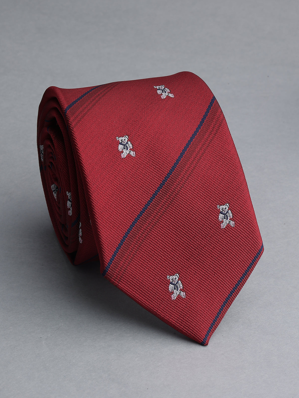 Aristocratic Crimson Red Striped Novelty Bear Necktie