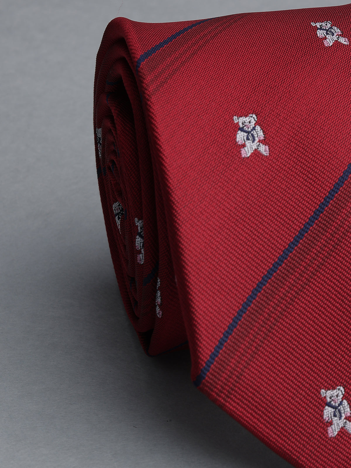 Aristocratic Crimson Red Striped Novelty Bear Necktie
