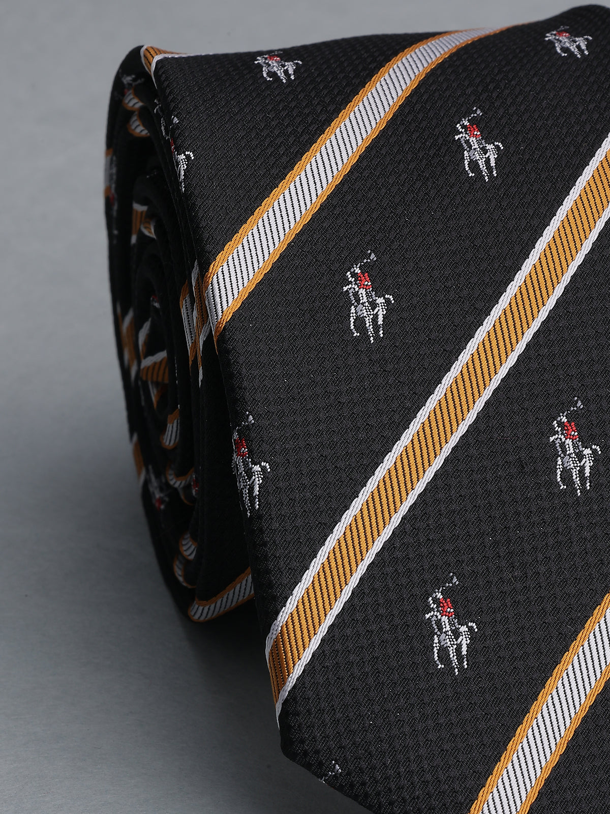 Aristocratic Black and Gold Striped Polo Player Necktie