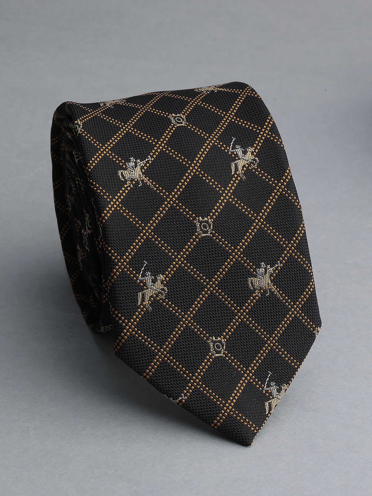 Aristocratic Black and Gold Windowpane Polo Player Necktie