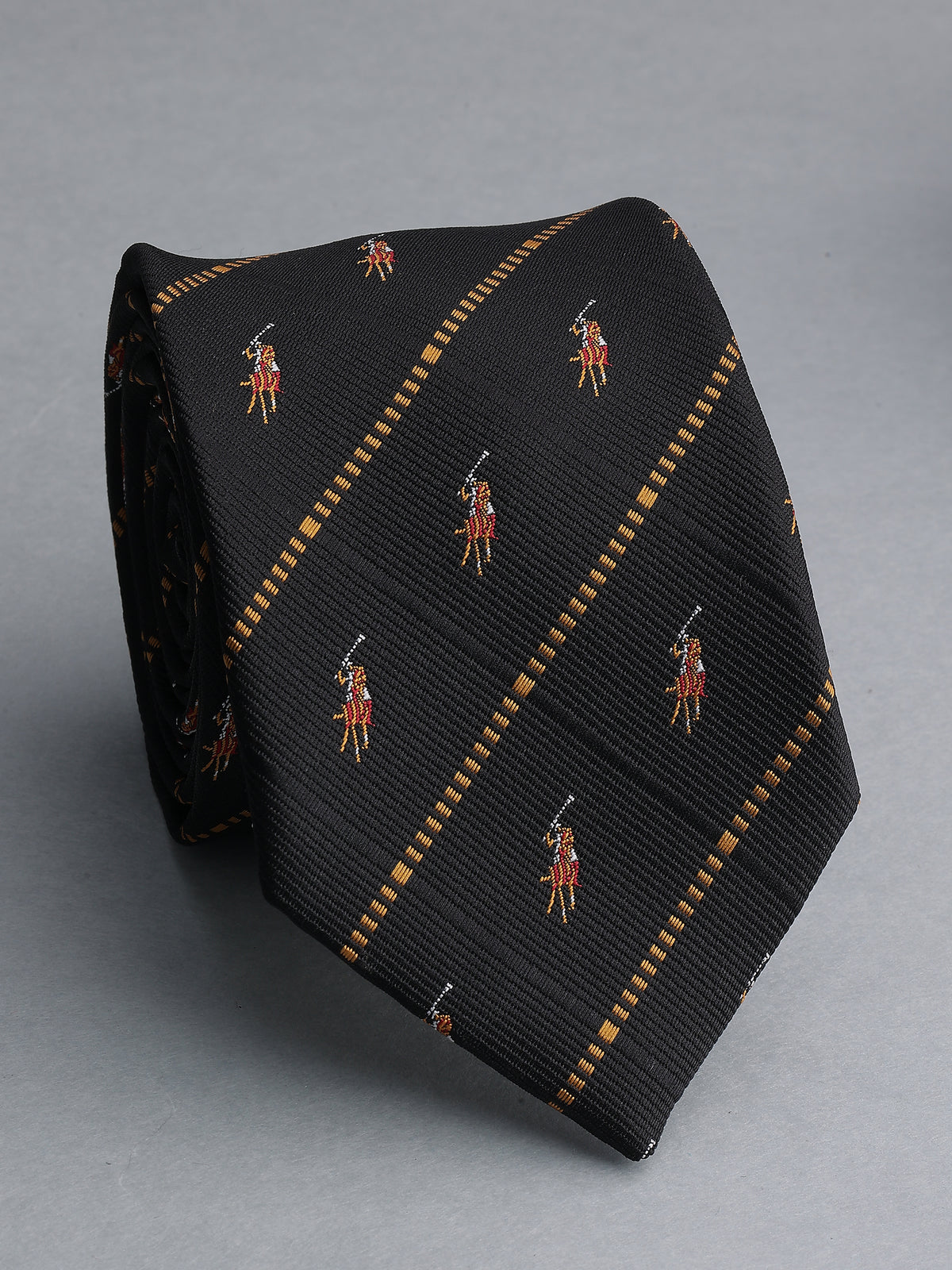 Aristocratic Black Striped Polo Player Necktie