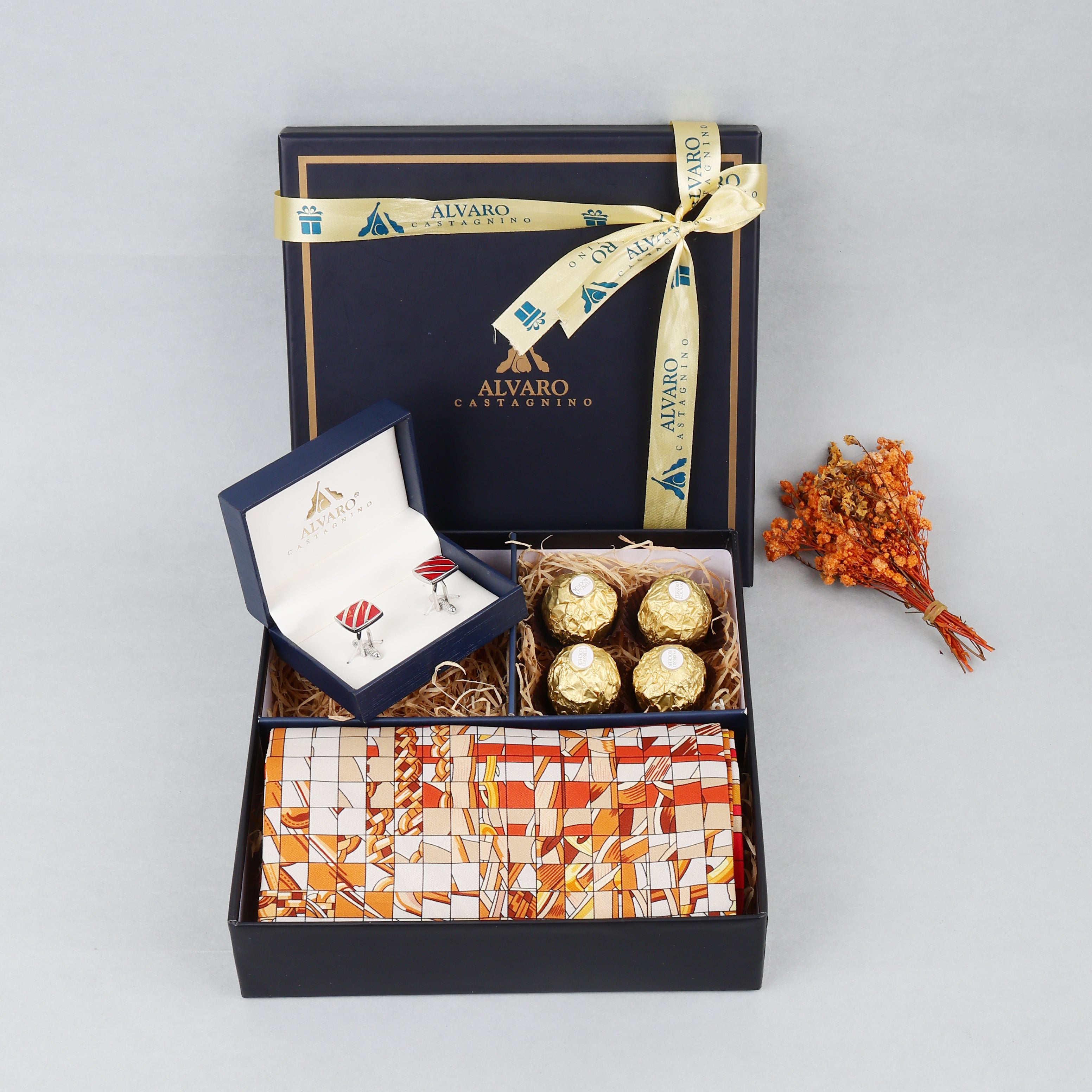 Geometric Print Scarf, Cufflinks & Chocolates Gift Set