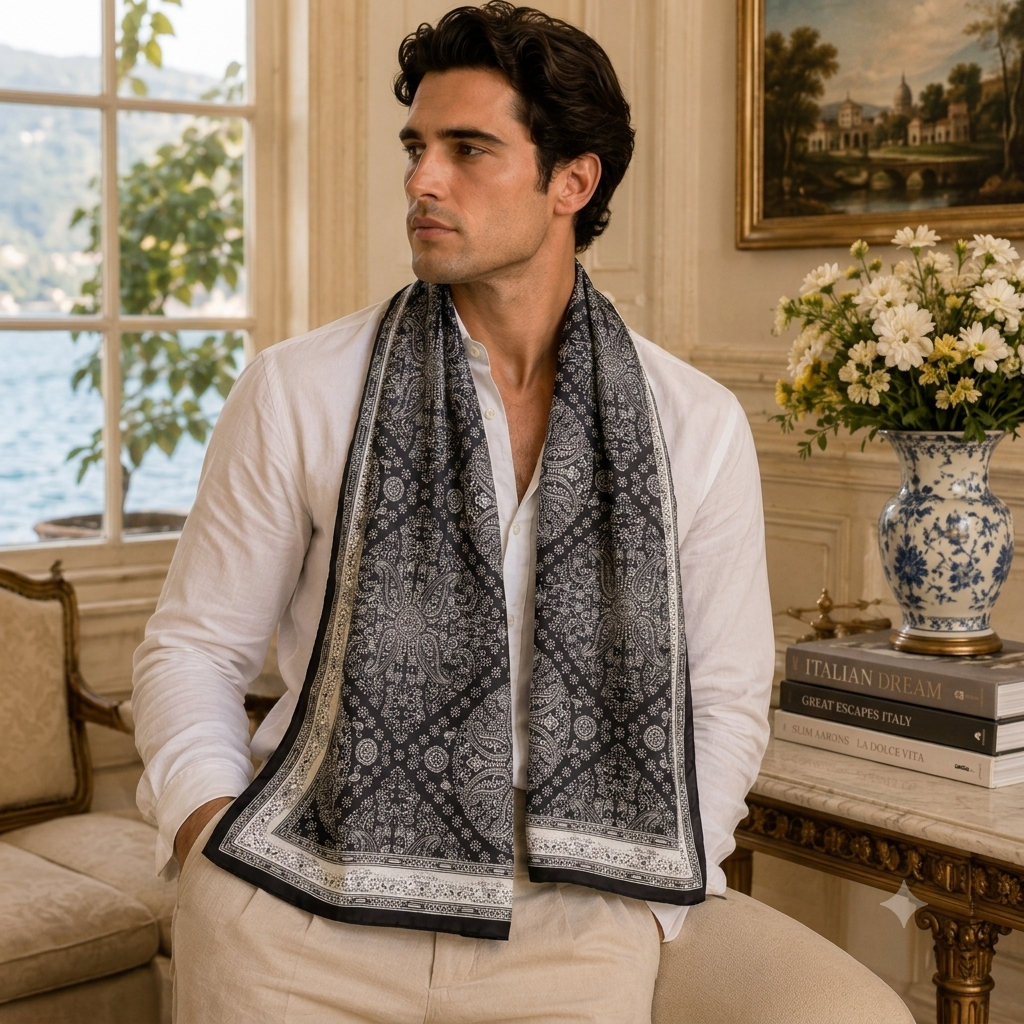 Men Paisley Scarf, Black Cufflinks & Chocolates Gift Set