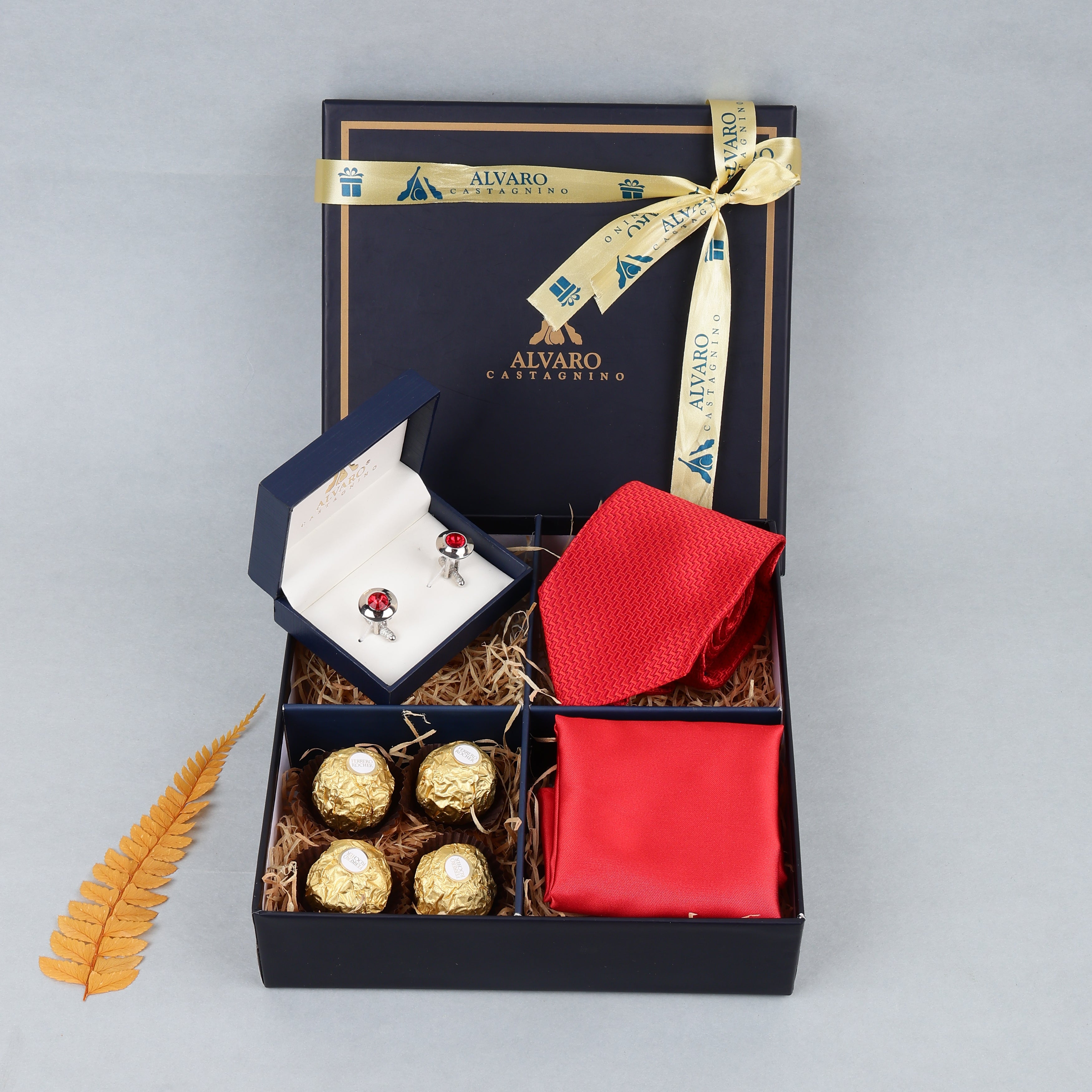 Tie, Pocket Square, Cufflinks & Chocolates Gift Set