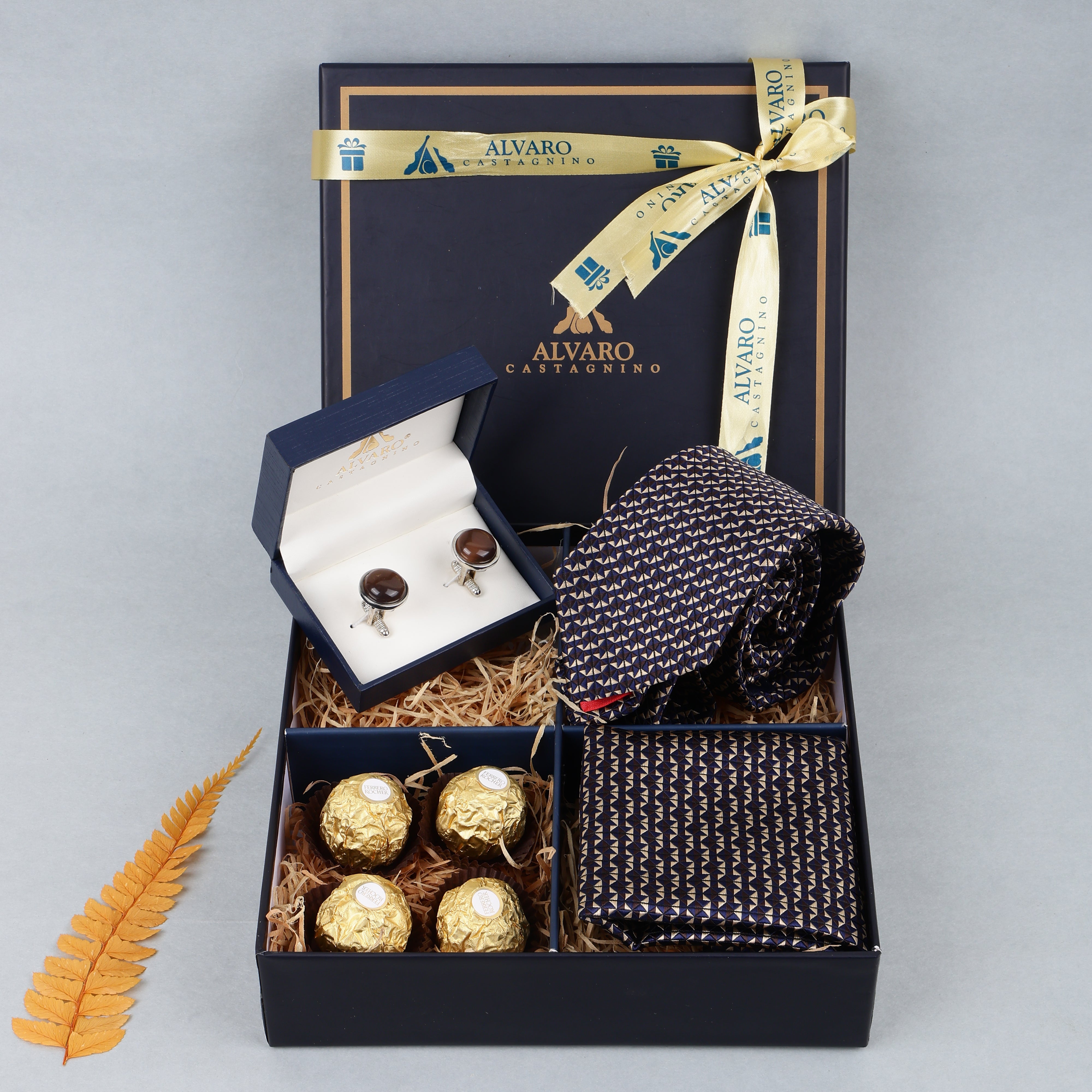 Tie, Pocket Square, Cufflinks & Chocolates Gift Set
