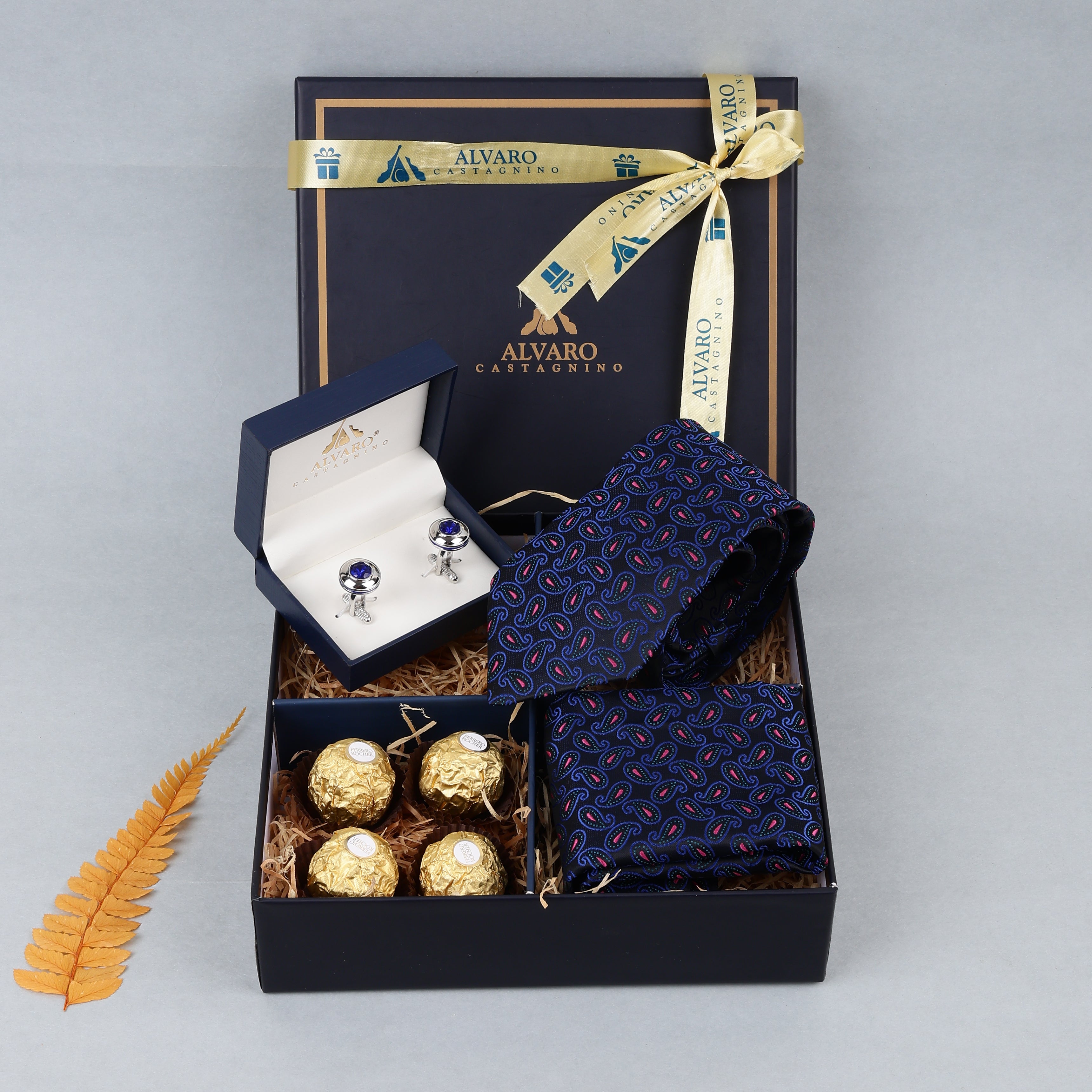 Paisley Tie, Pocket Square, Cufflinks & Chocolates Gift Set