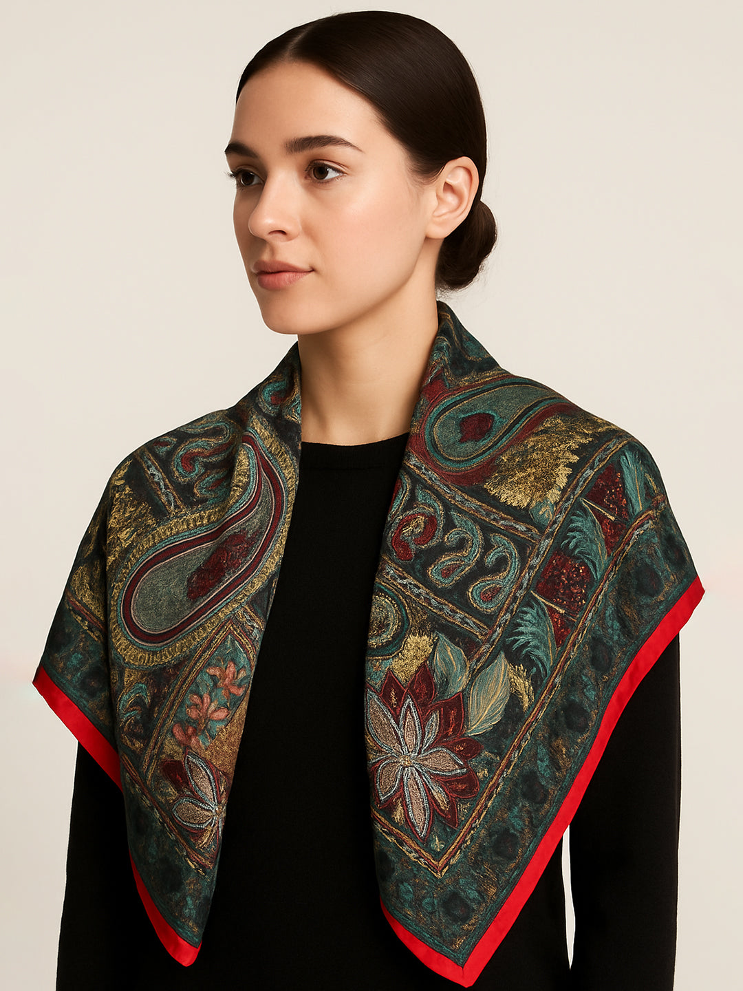 Heritage Paisley Patterned Deep Teal & Crimson Scarf