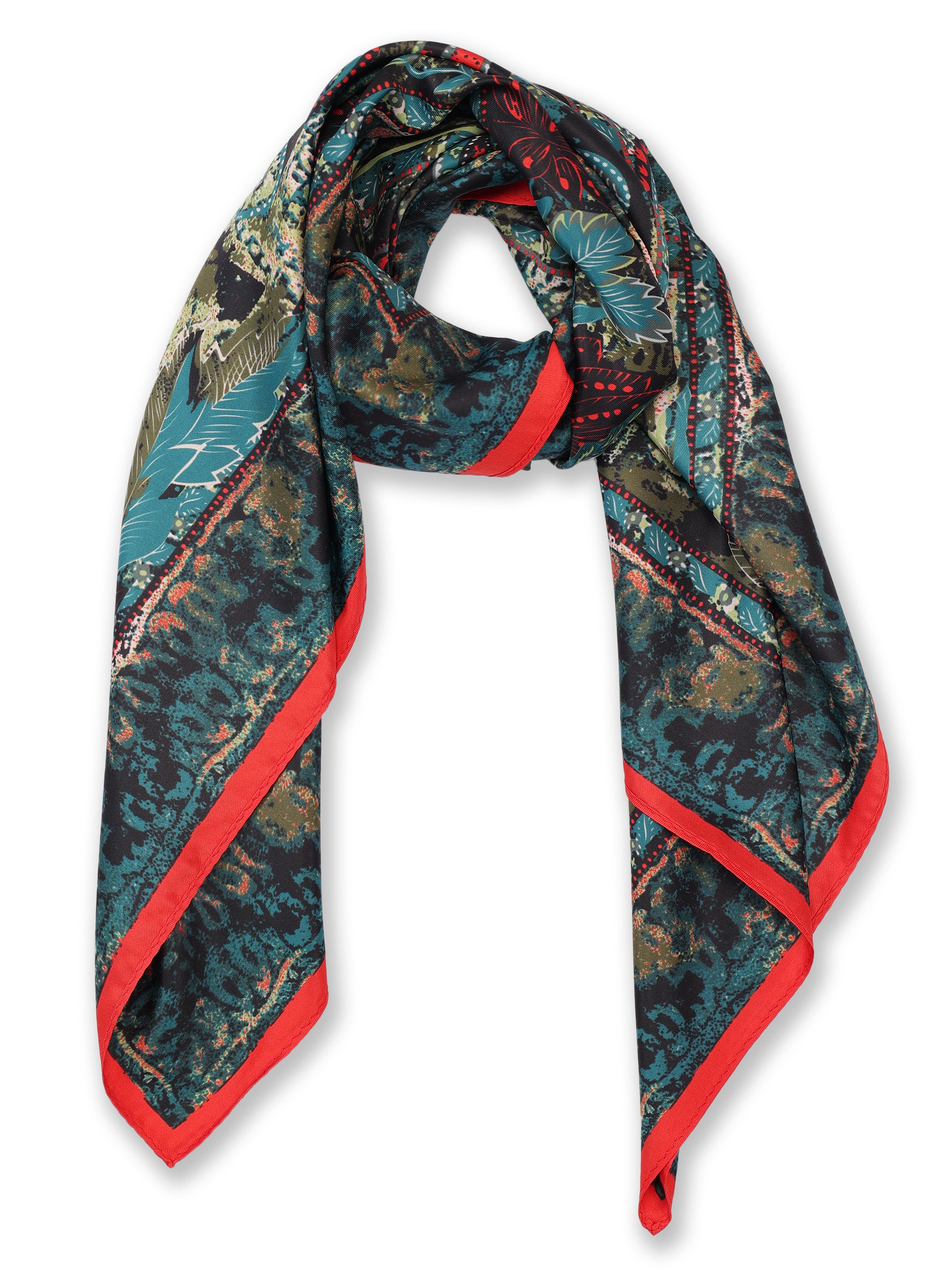 Heritage Paisley Patterned Deep Teal & Crimson Scarf