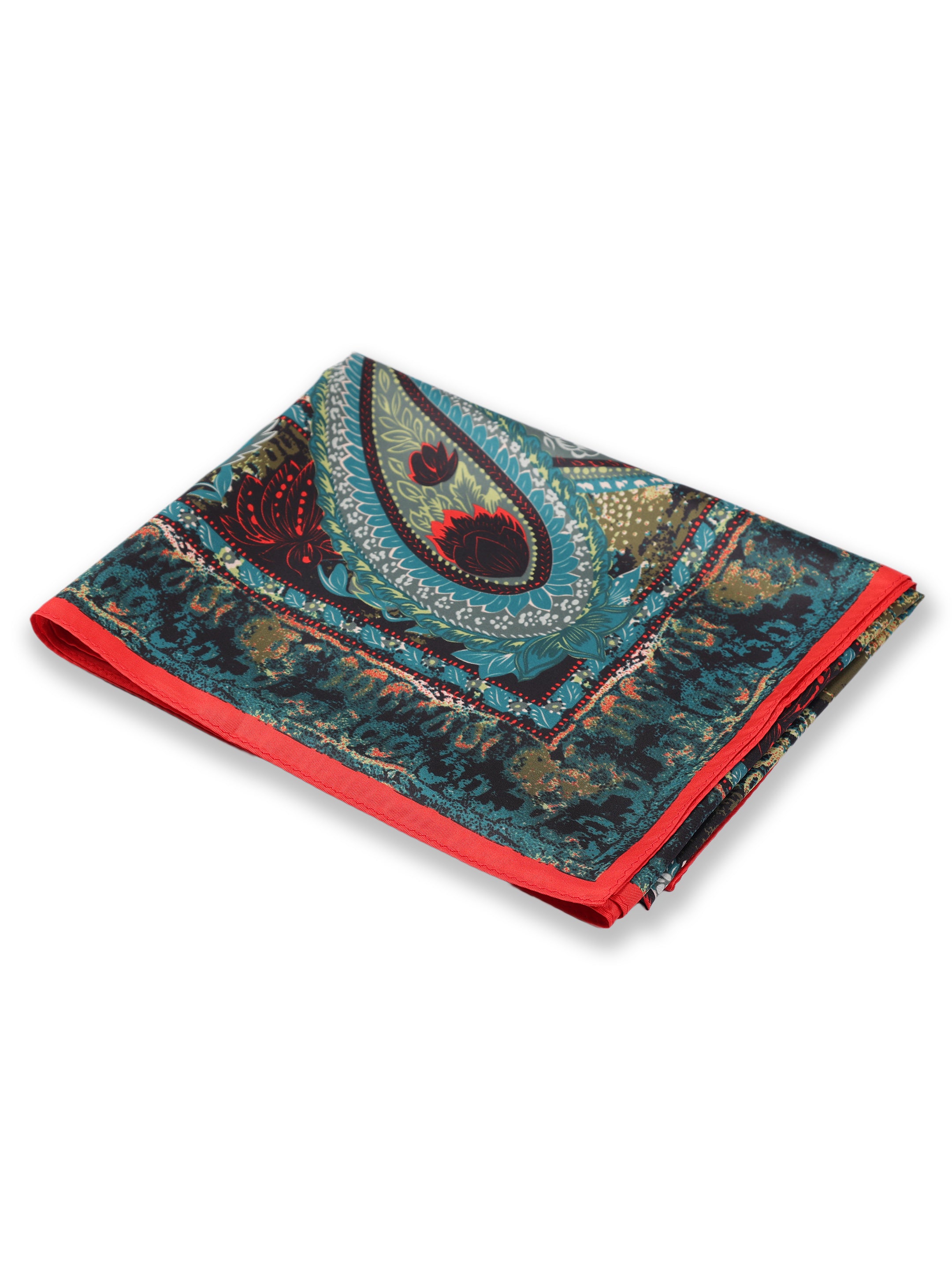 Heritage Paisley Patterned Deep Teal & Crimson Scarf