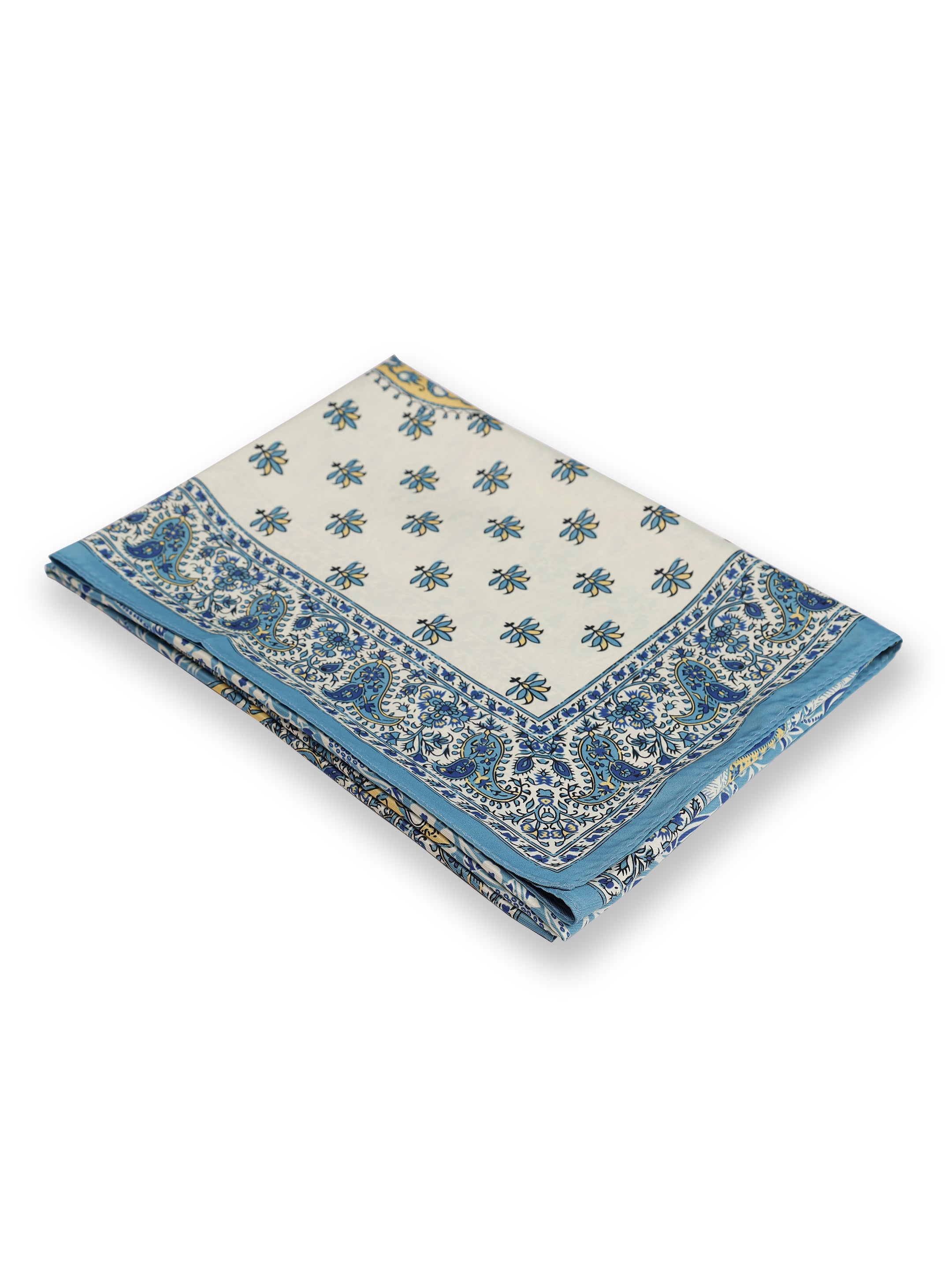 Blue & Ivory Floral Medallion Block-Print Scarf