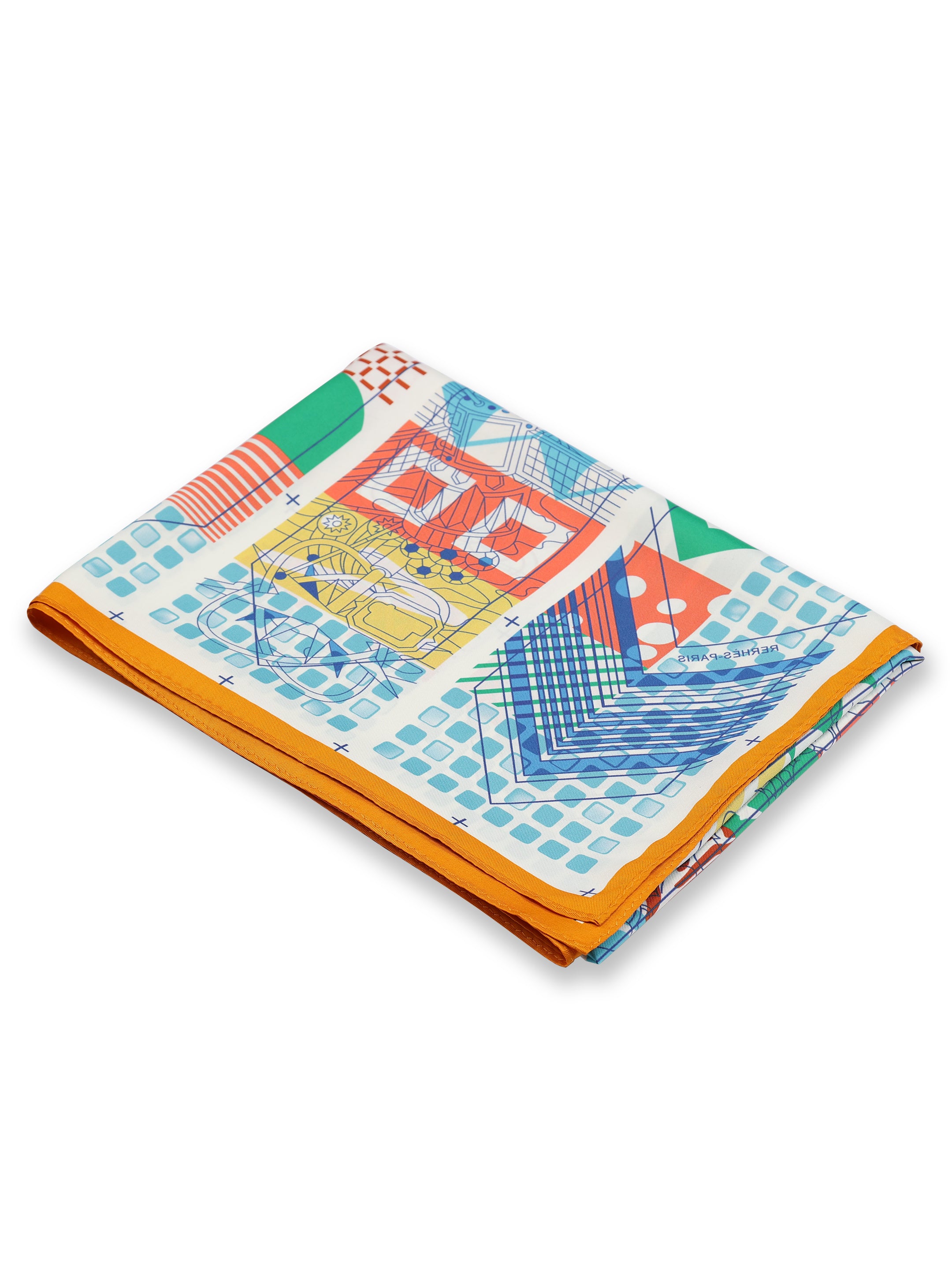 Geometric Patchwork Blue, Green & Coral Scarf