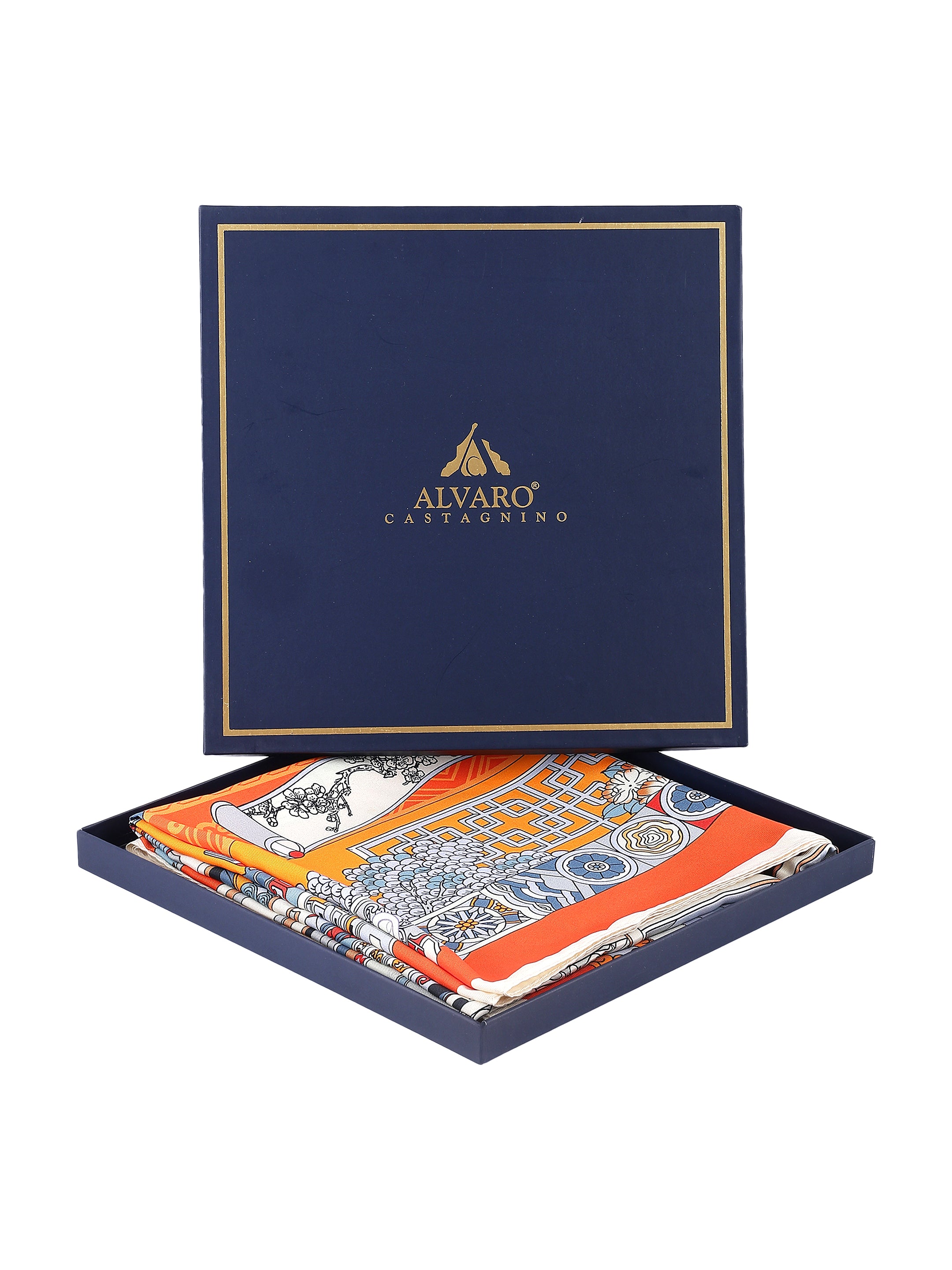 Orange & Multicolour Illustrated Printed Stole