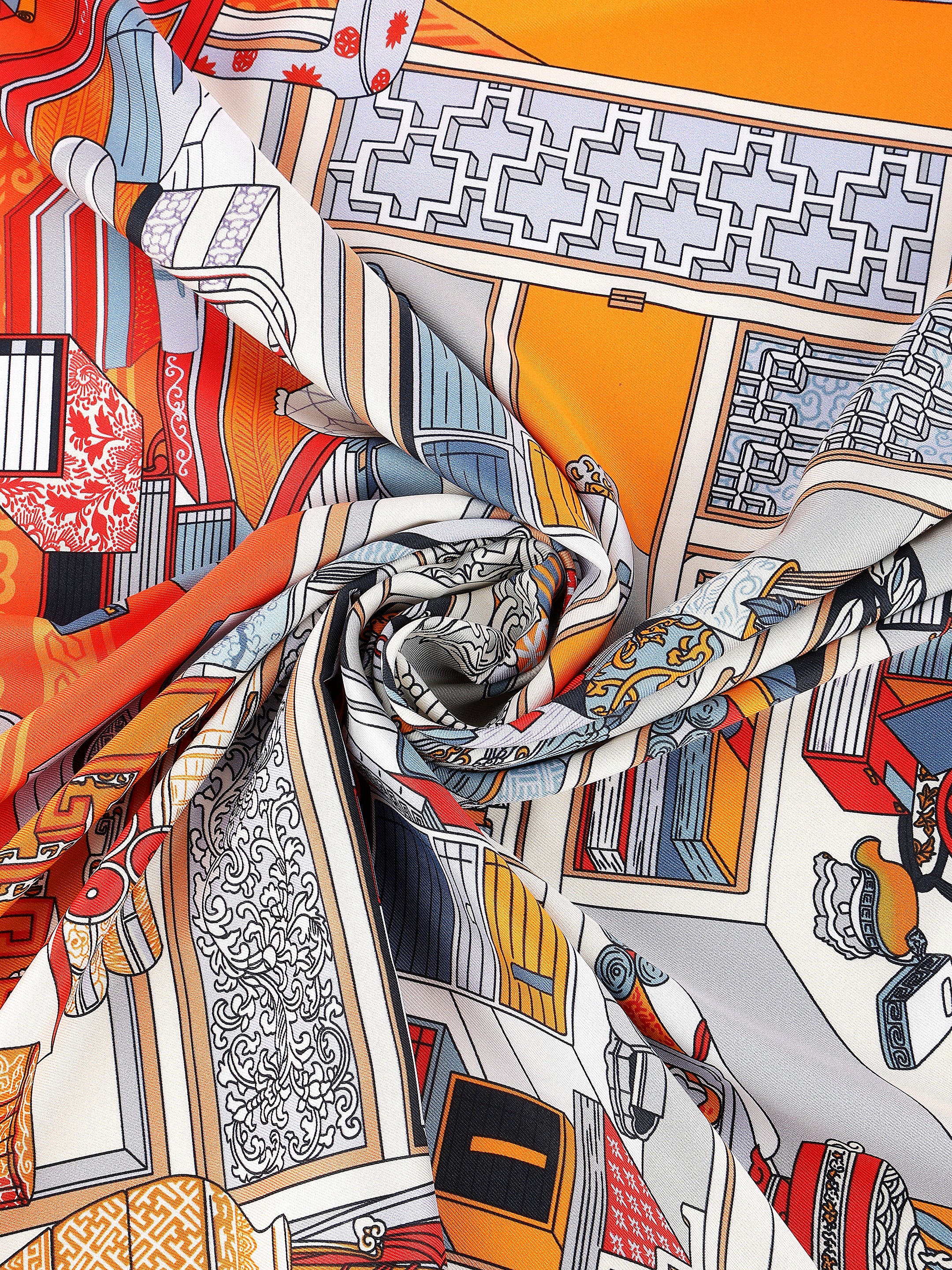 Orange & Multicolour Illustrated Printed Stole