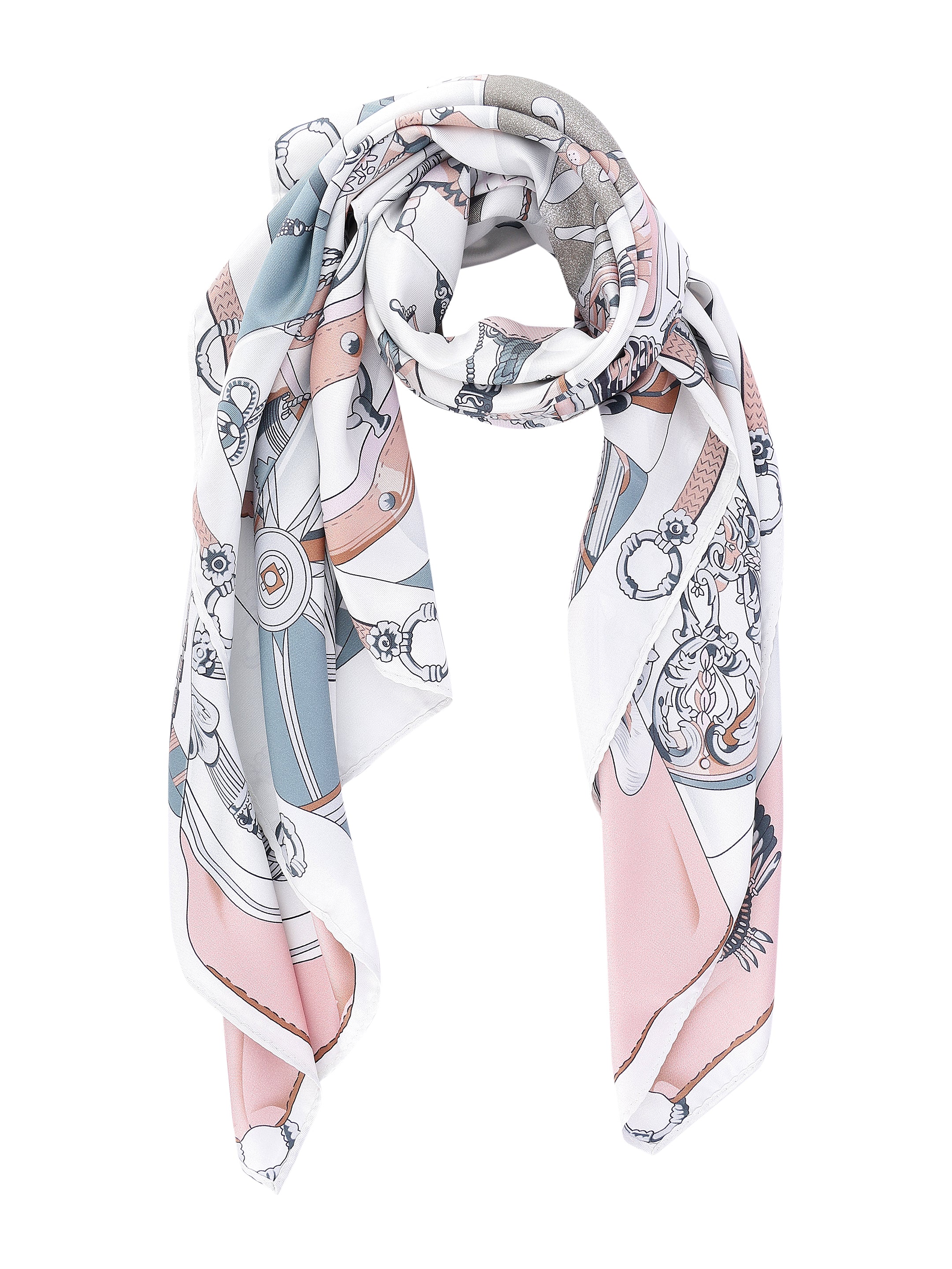 White & Pink Abstract Printed Stole