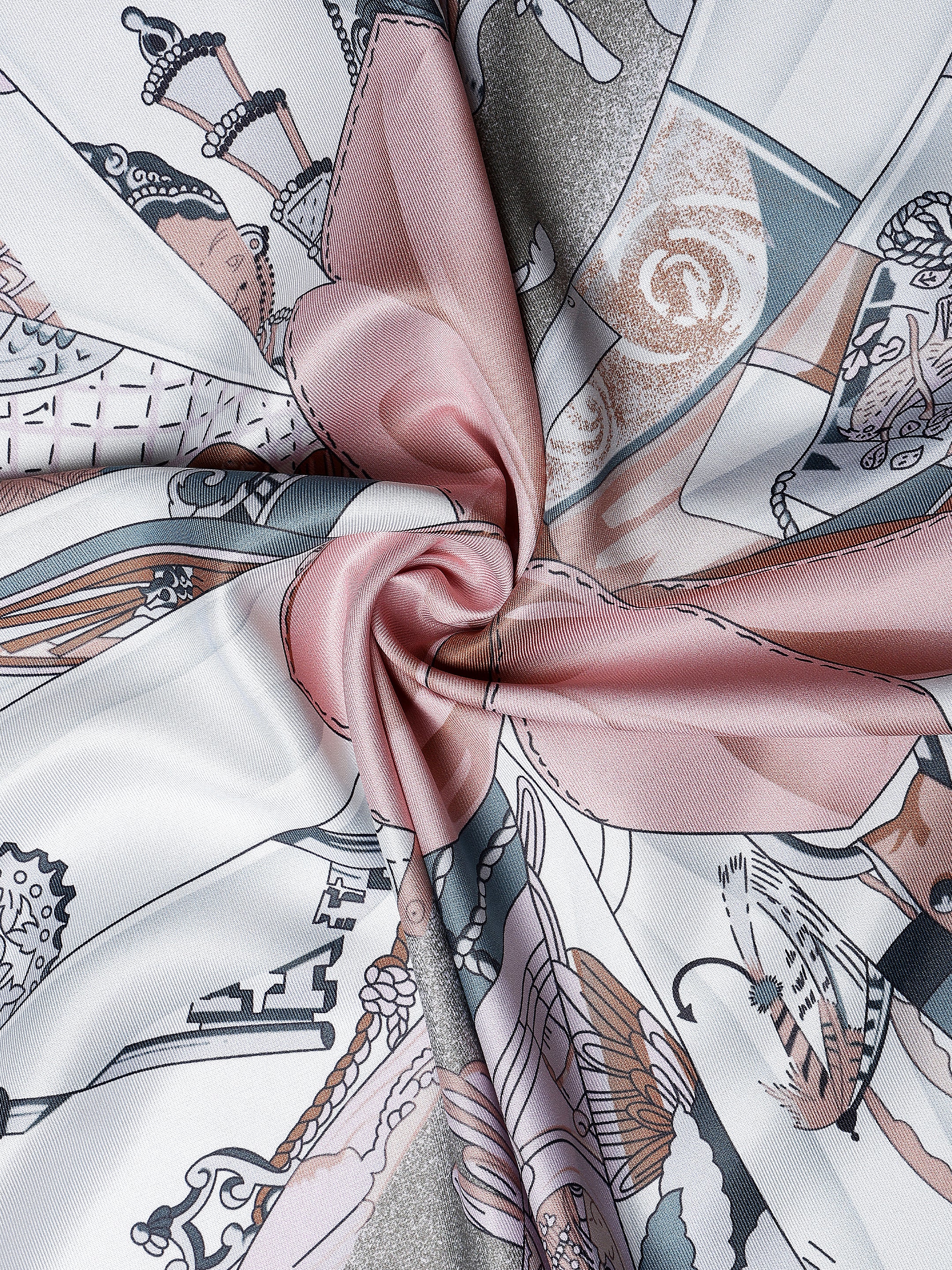 White & Pink Abstract Printed Stole
