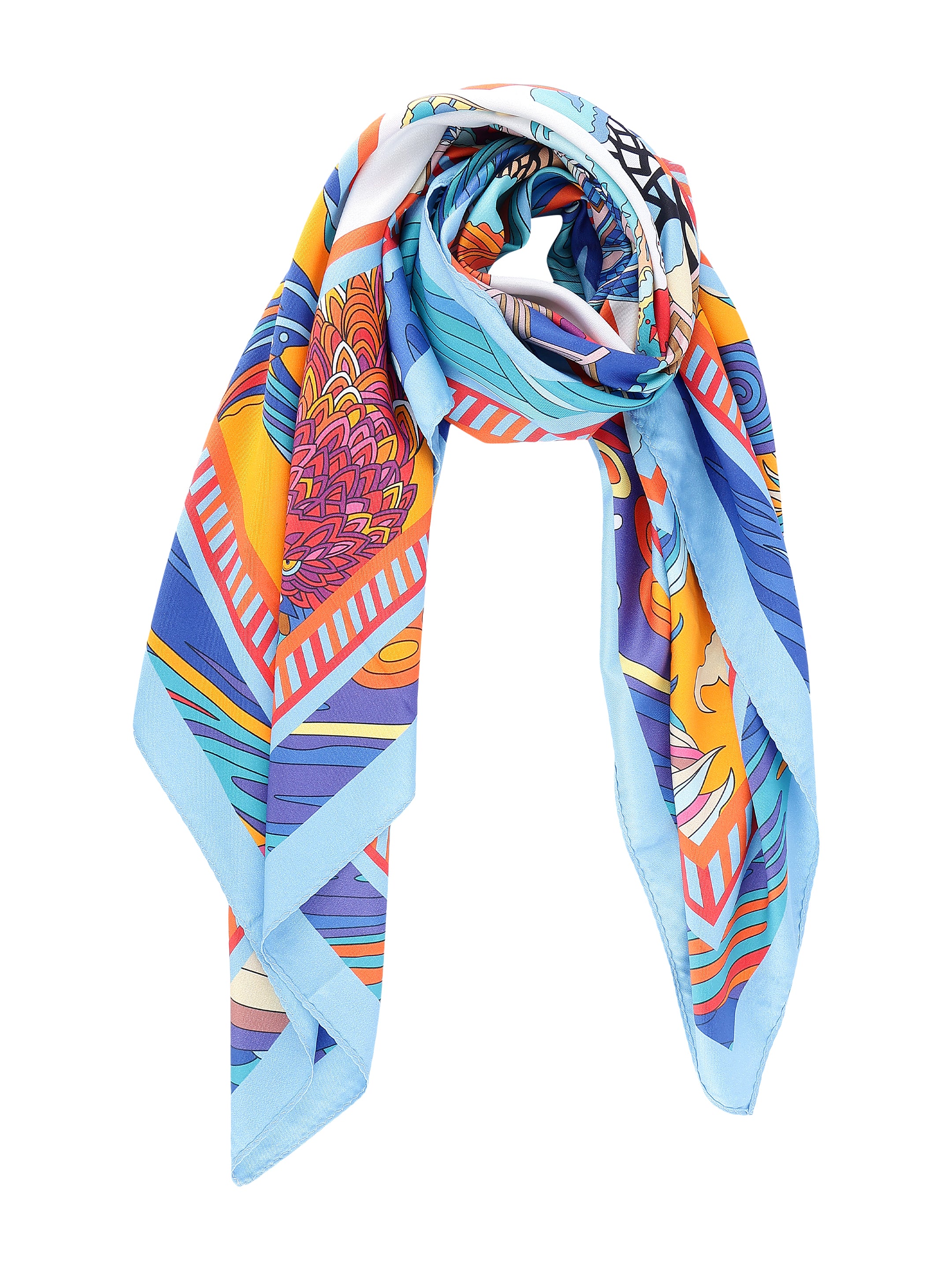 Blue & Multicolour Abstract Scenic Printed Stole