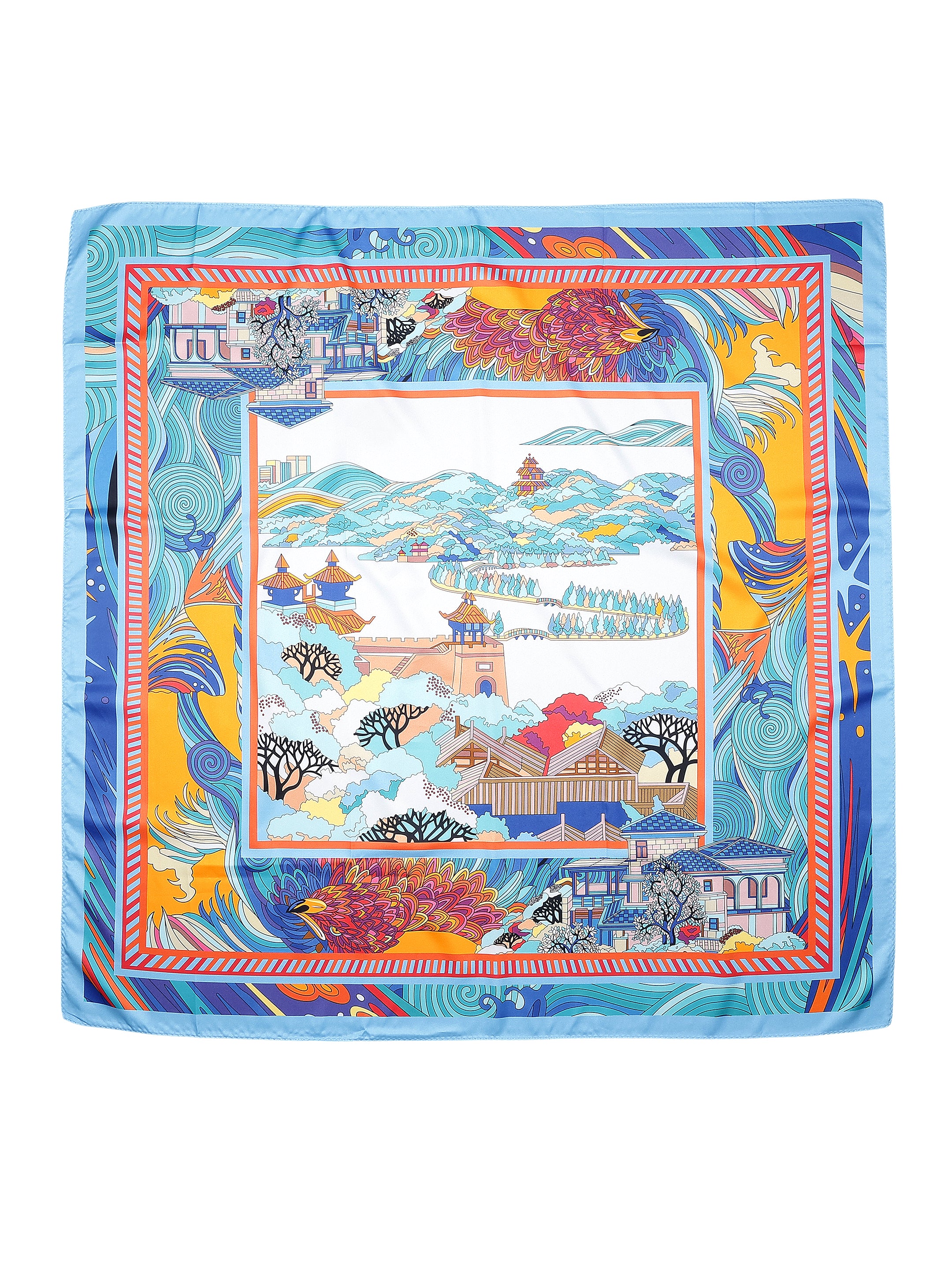 Blue & Multicolour Abstract Scenic Printed Stole