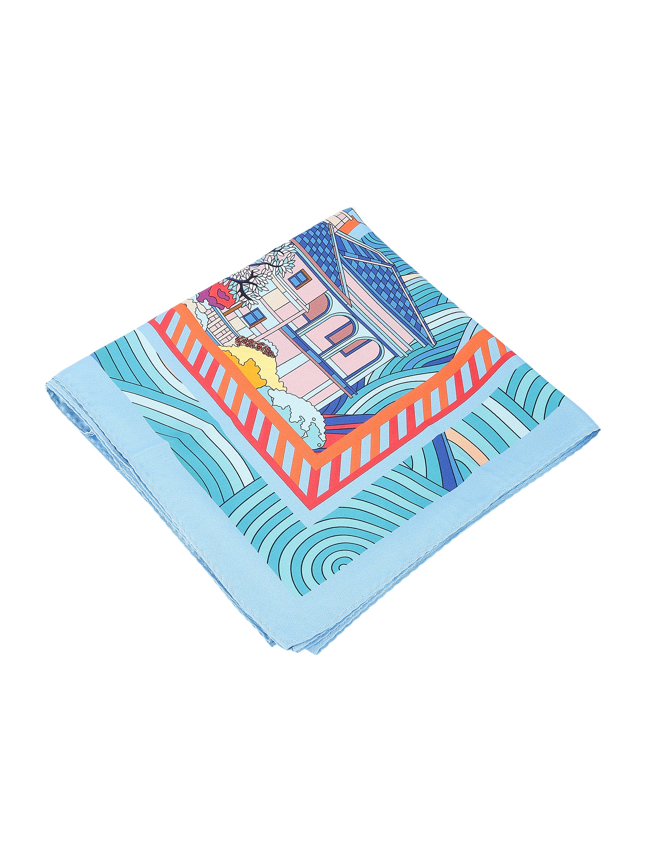 Blue & Multicolour Abstract Scenic Printed Stole