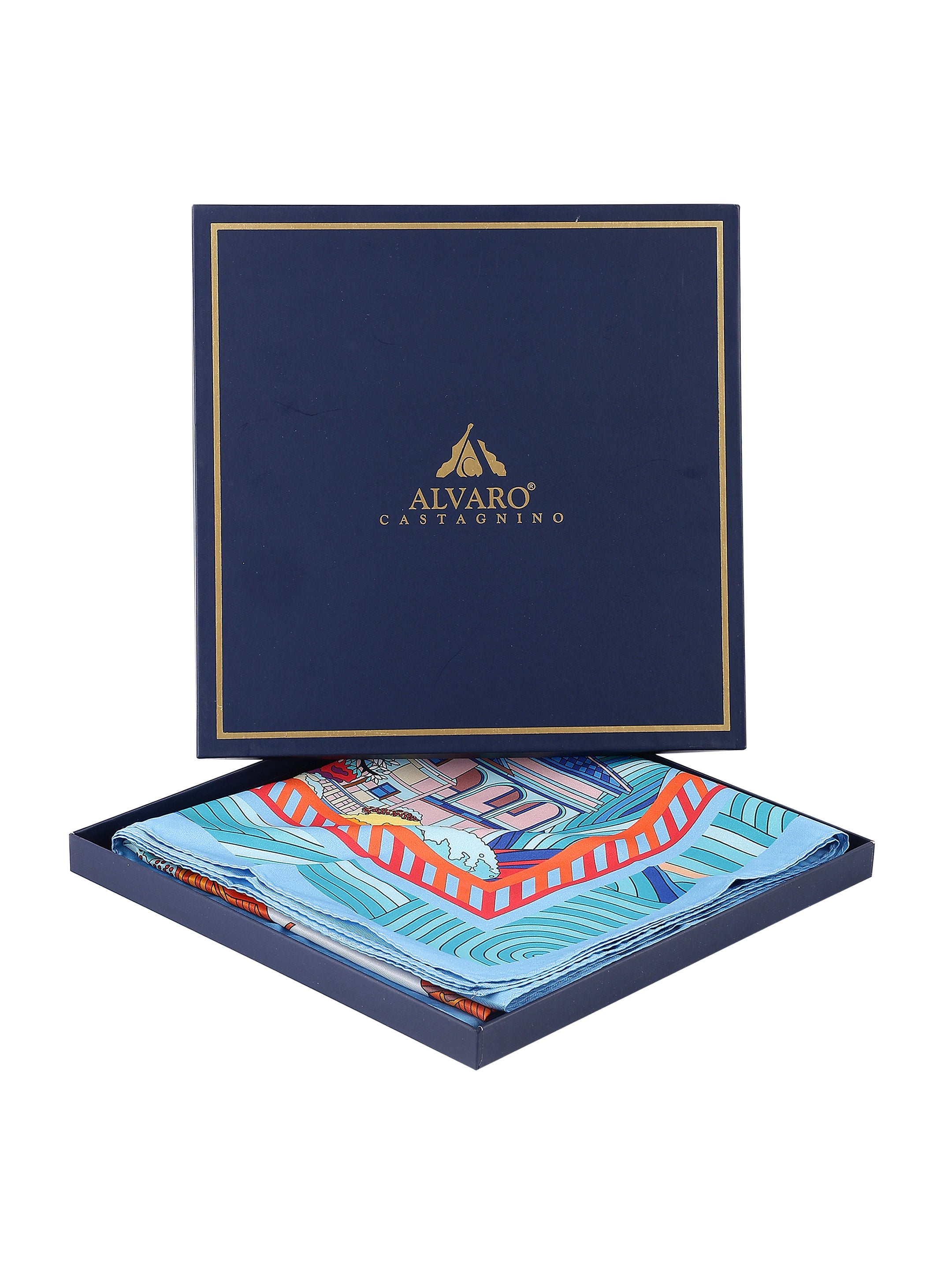 Blue & Multicolour Abstract Scenic Printed Stole