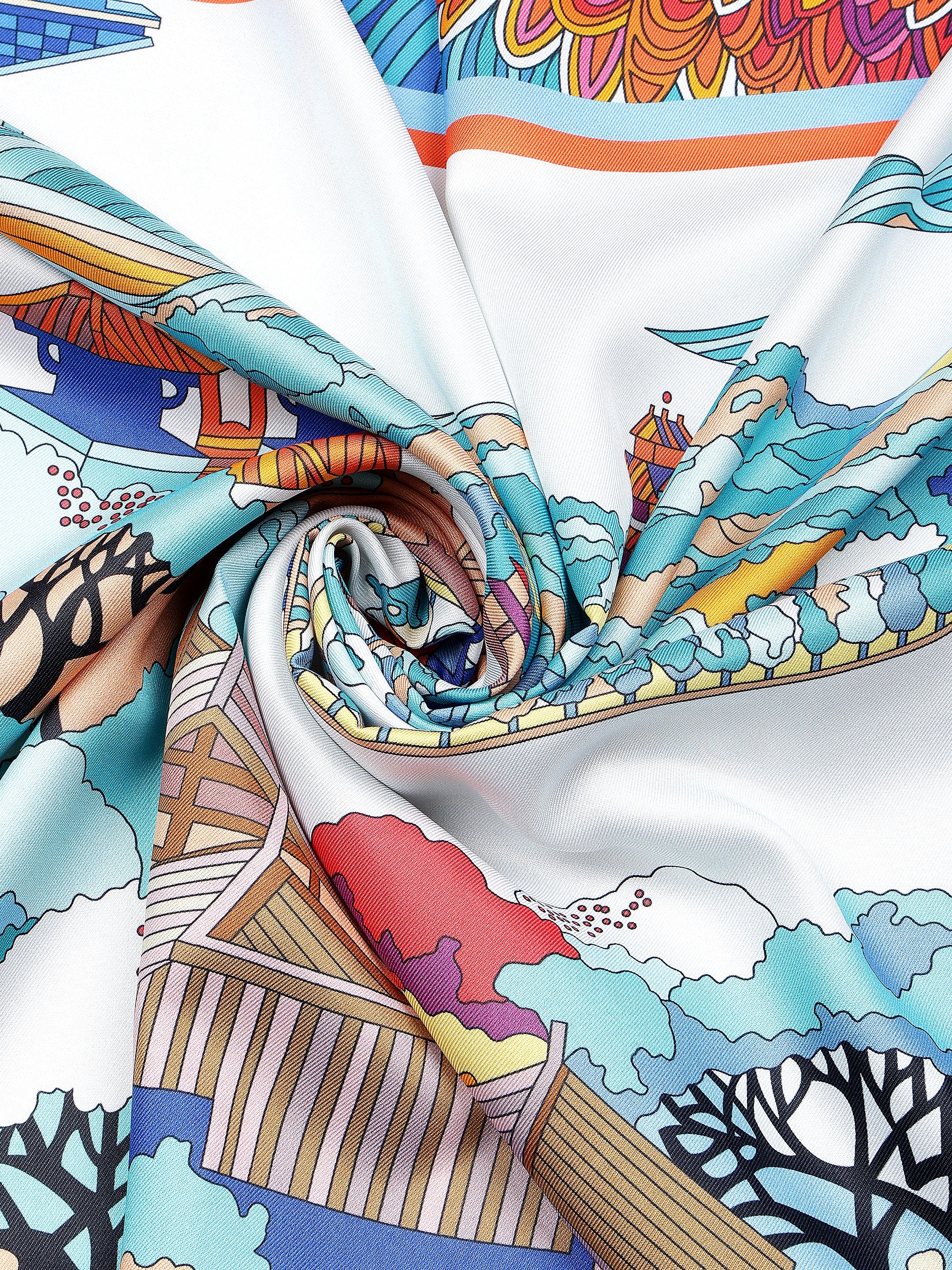 Blue & Multicolour Abstract Scenic Printed Stole