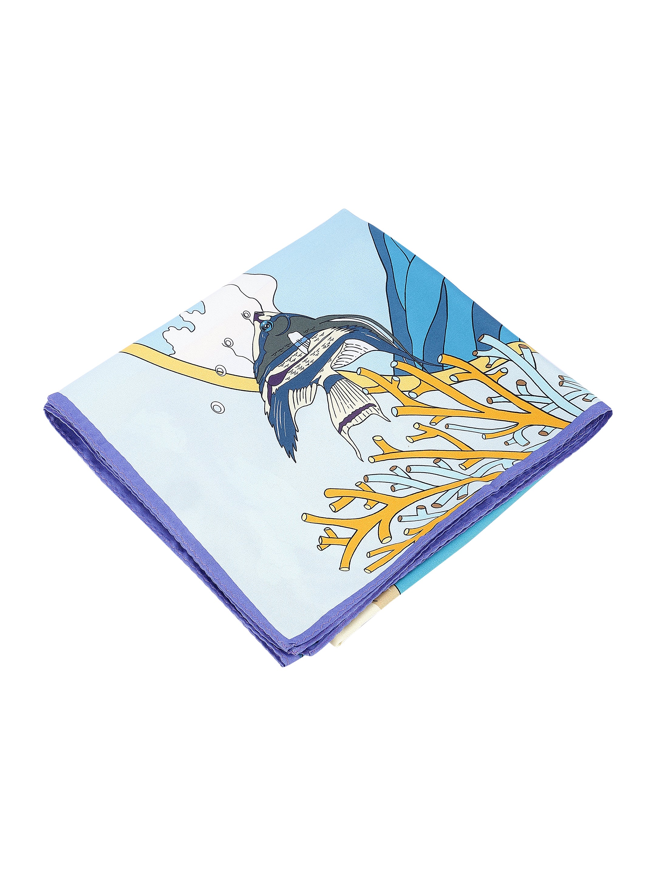 Blue & Multicolour Abstract Scenic Printed with Solid Border Stole