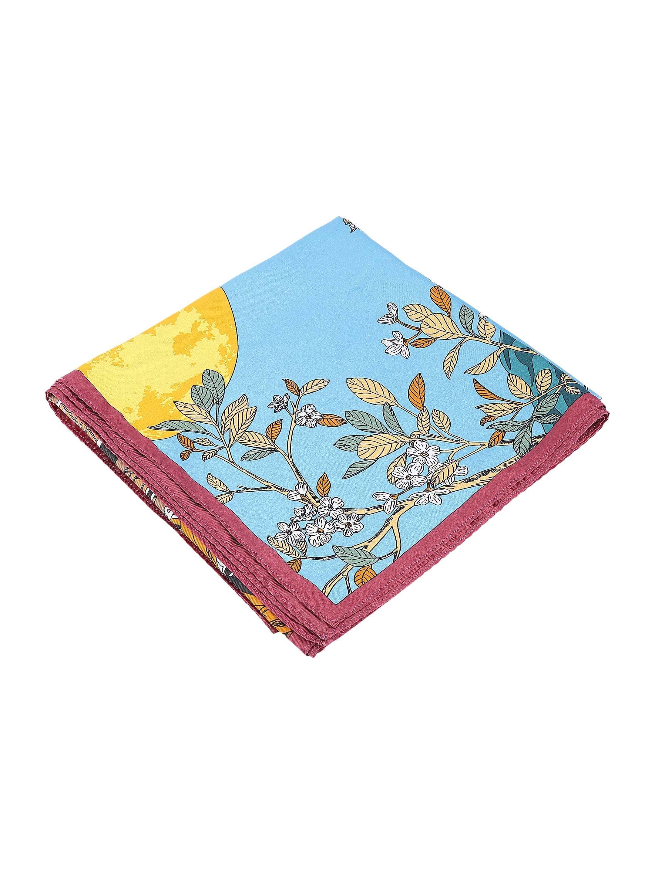 Blue & Pink Abstract Scenic Printed with Solid Border Stole