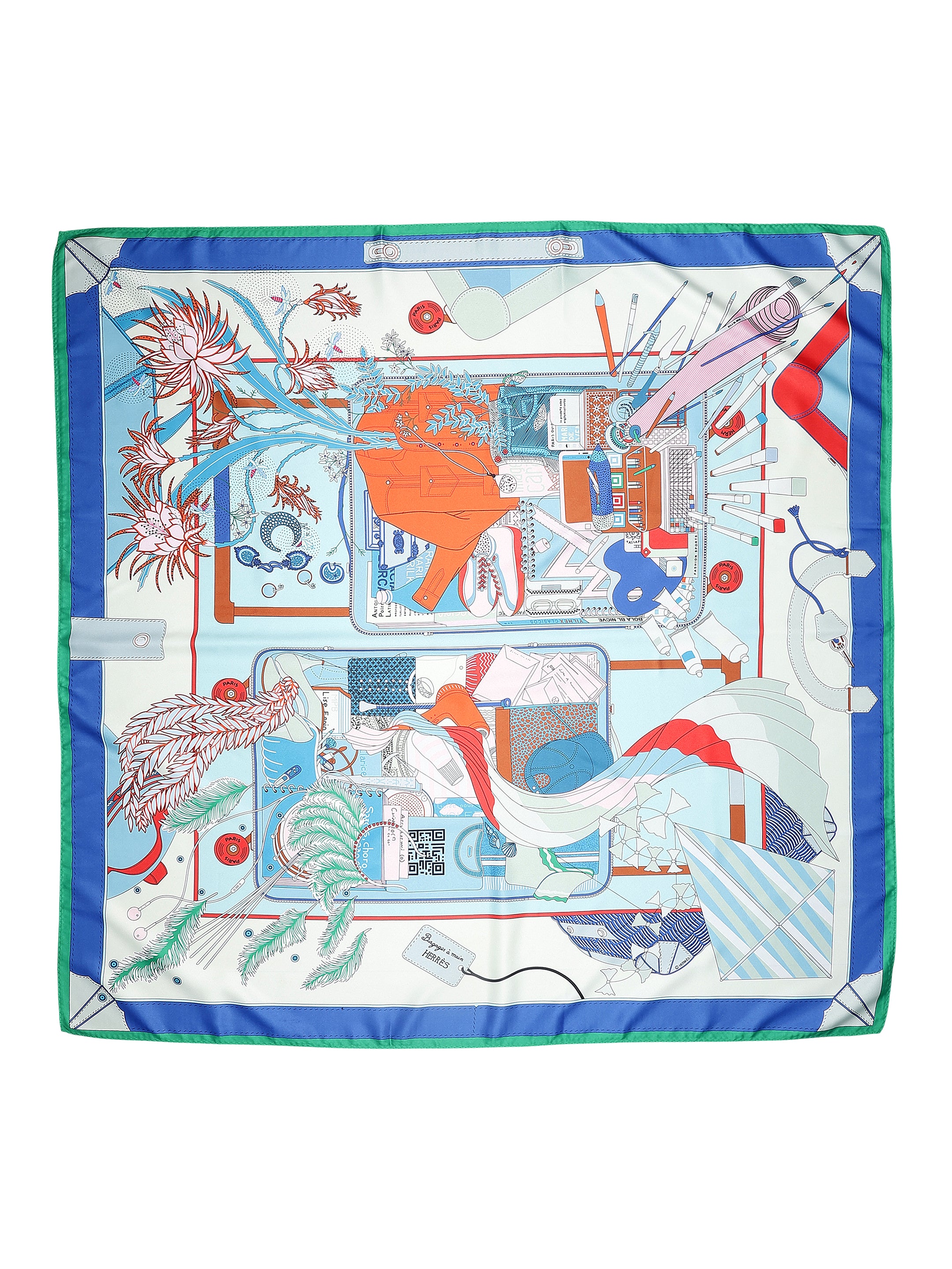 Blue & Green Abstract Graphic Printed with Solid Border Stole