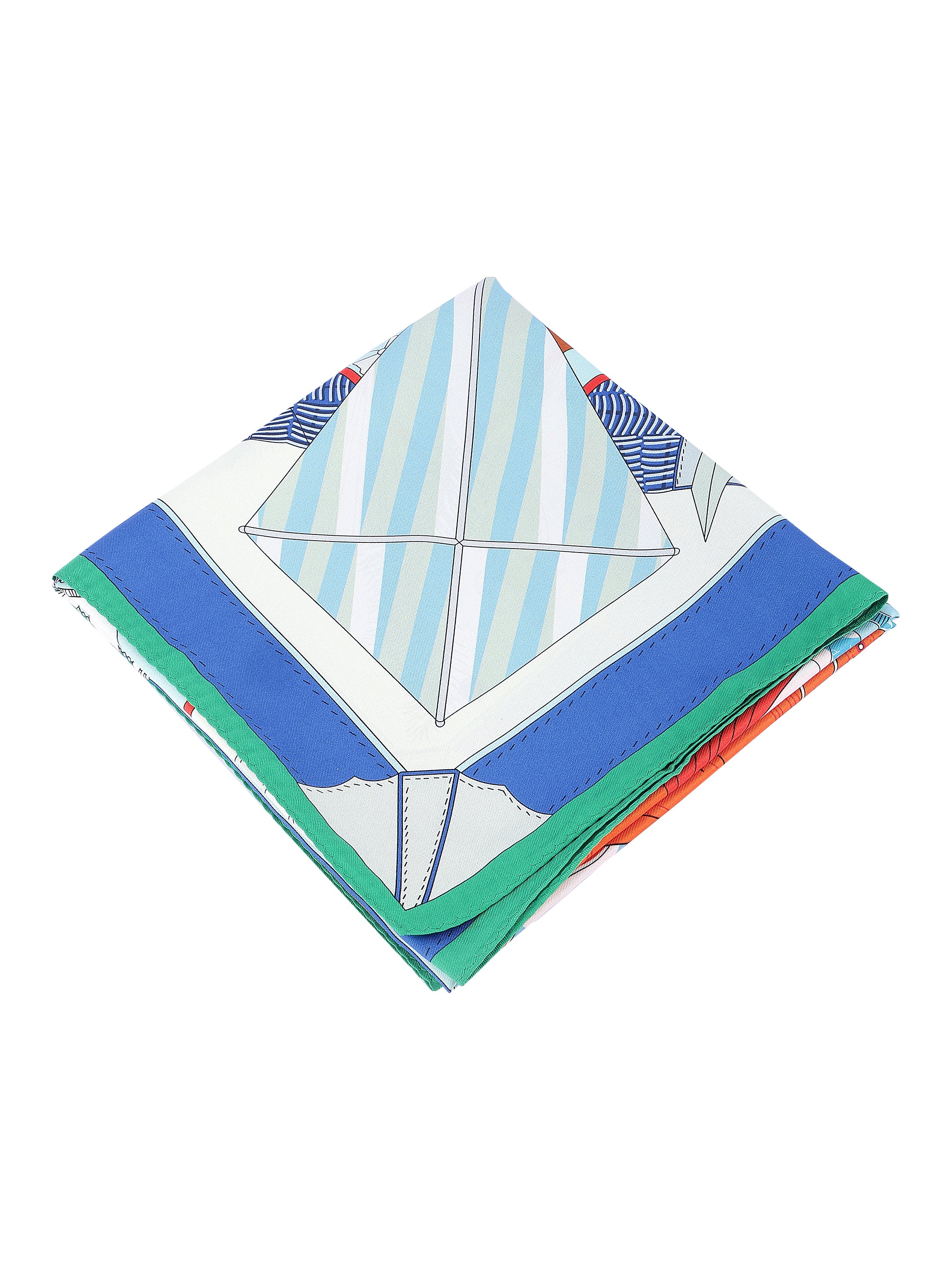 Blue & Green Abstract Graphic Printed with Solid Border Stole