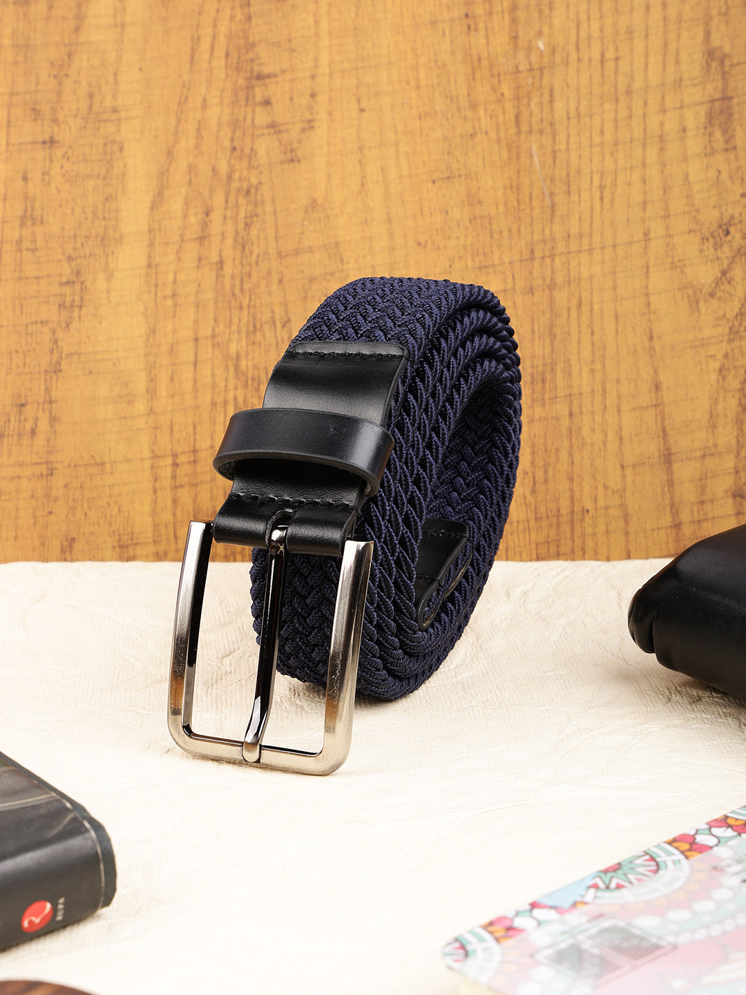 Navy Blue Braided Elastic Stretch Belt