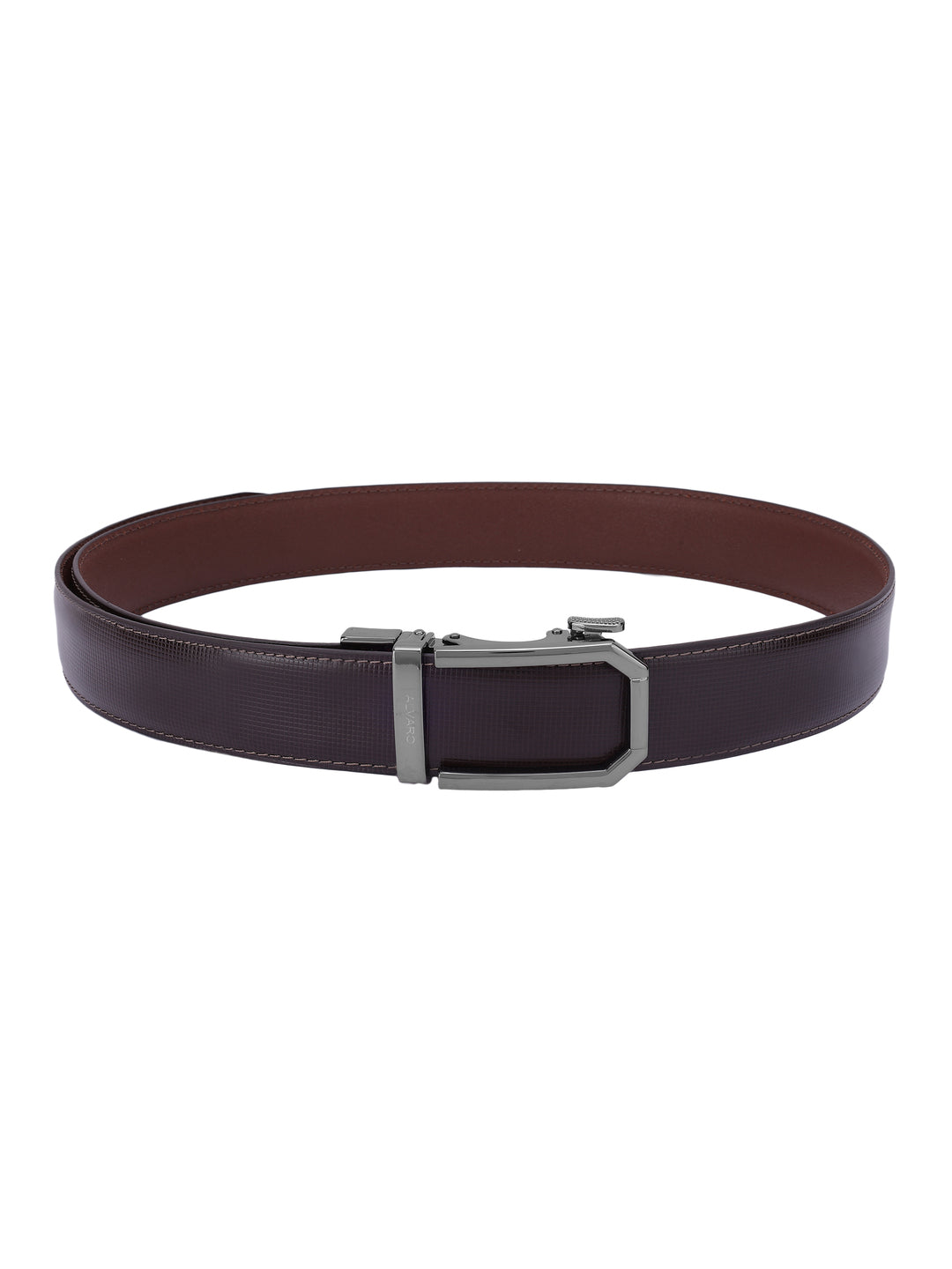 Brown Check Leather Auto Buckle Belt