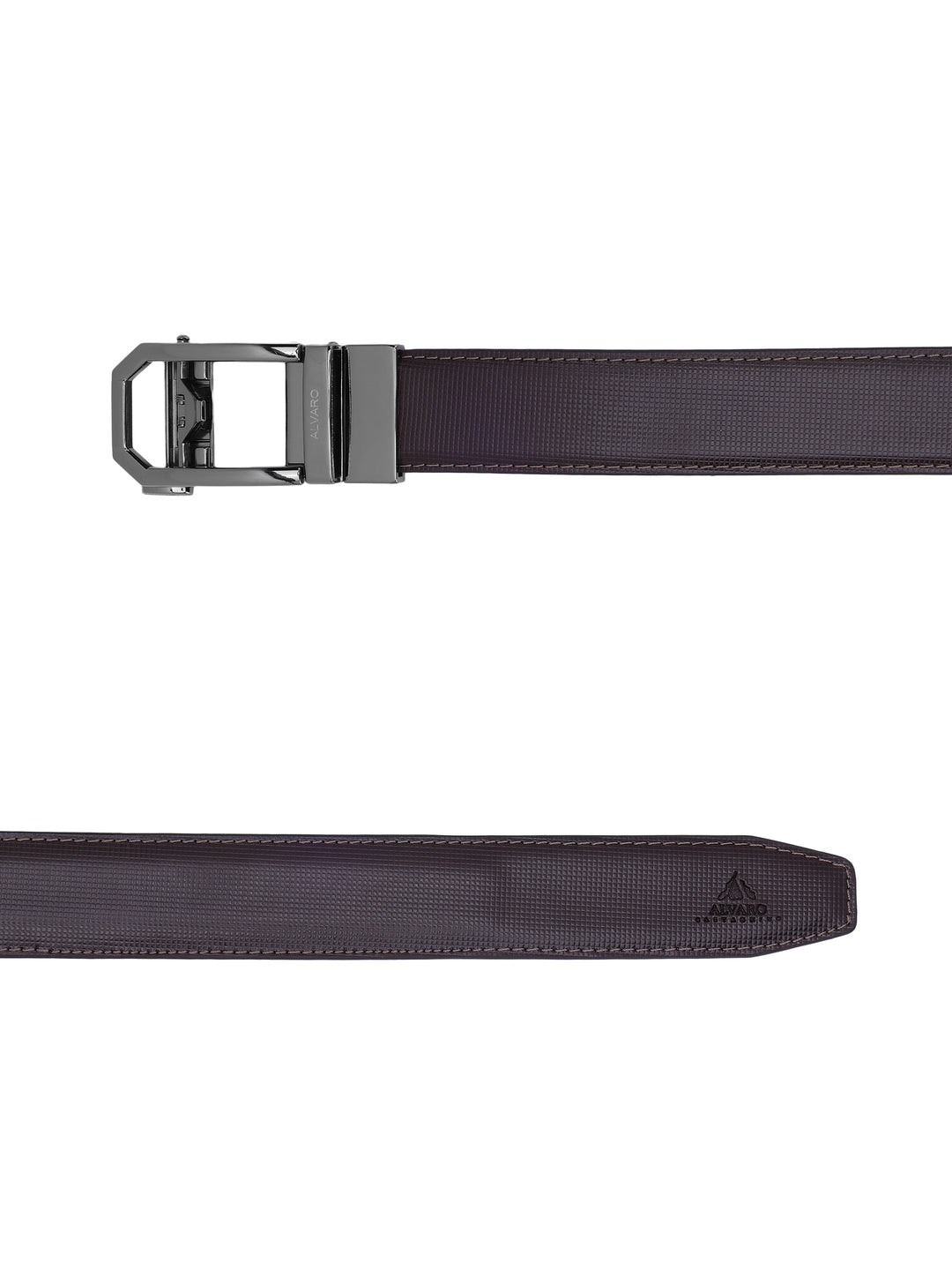 Brown Check Leather Auto Buckle Belt
