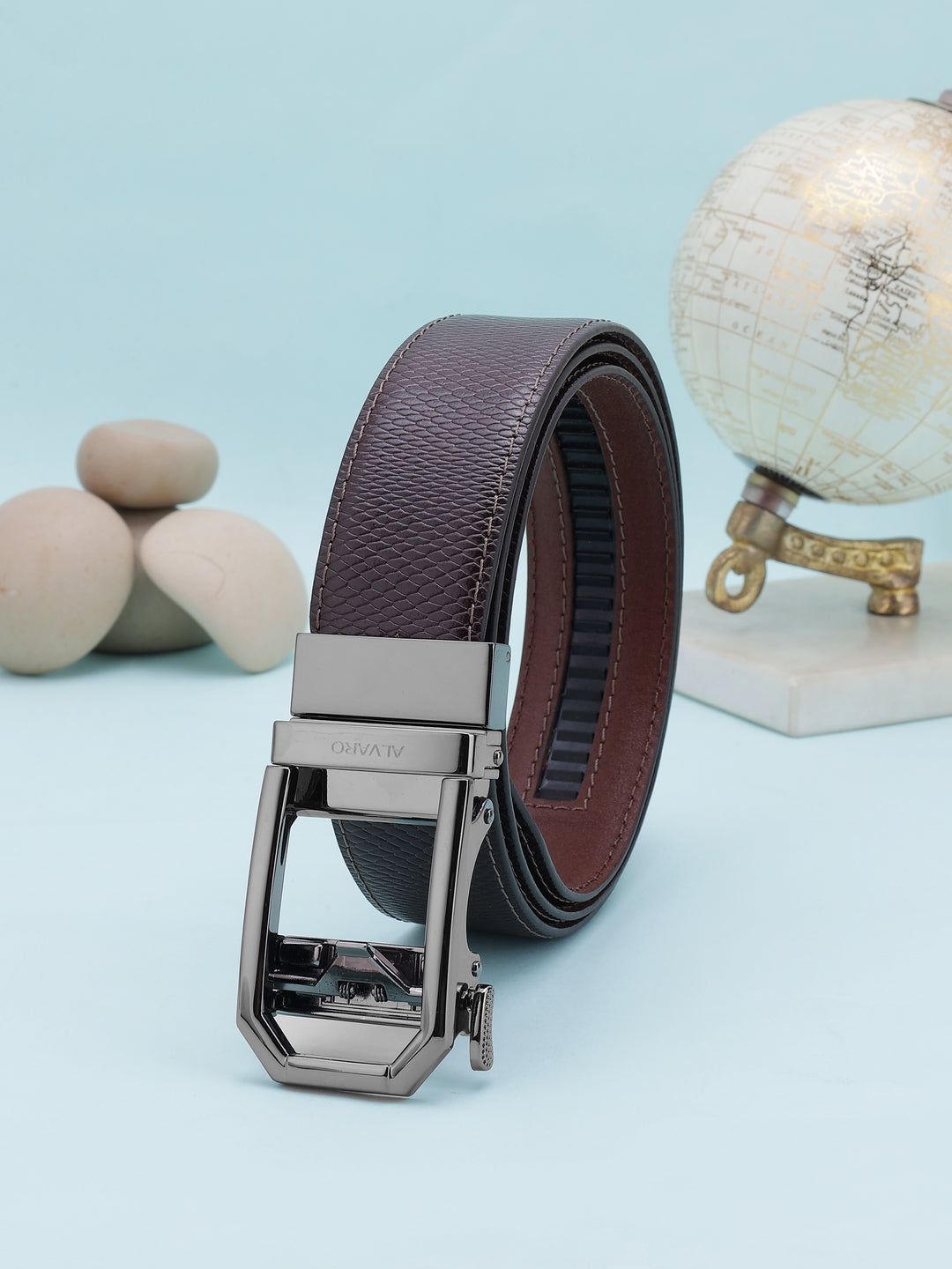 Brown Lizard Embossed Leather Auto Lock Buckle