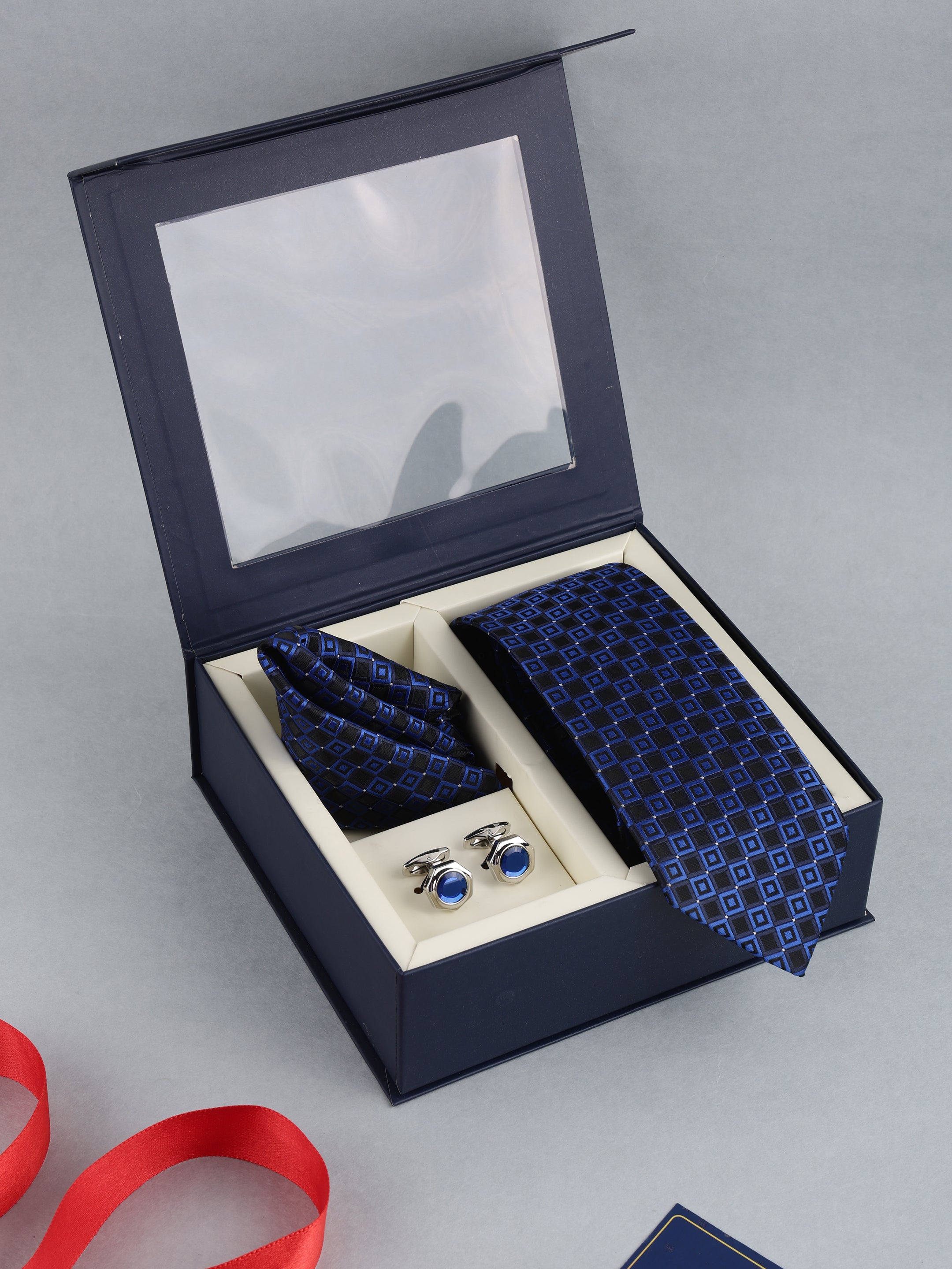 Blue & Black Geometric Necktie Gift Set