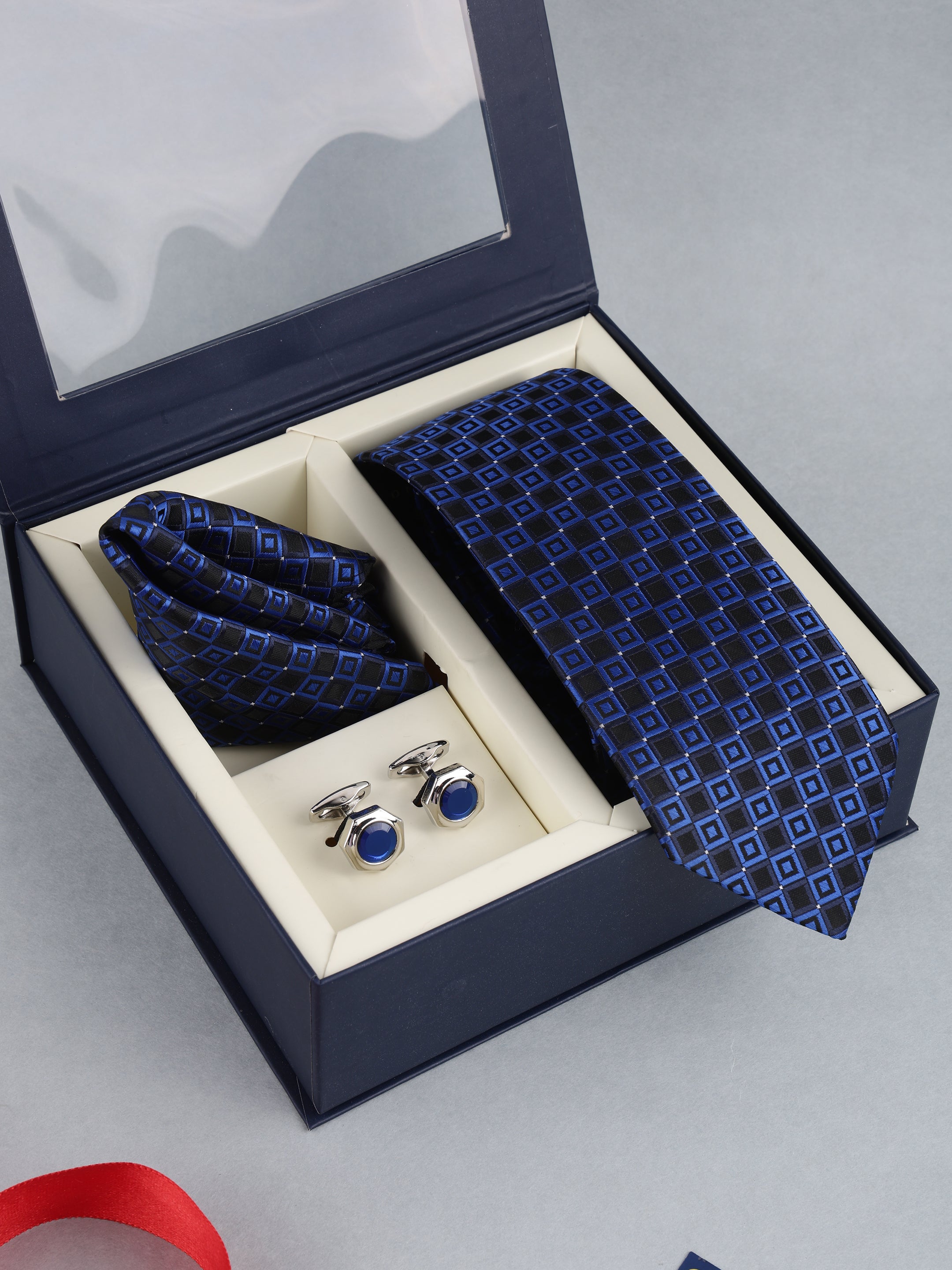 Blue & Black Geometric Necktie Gift Set