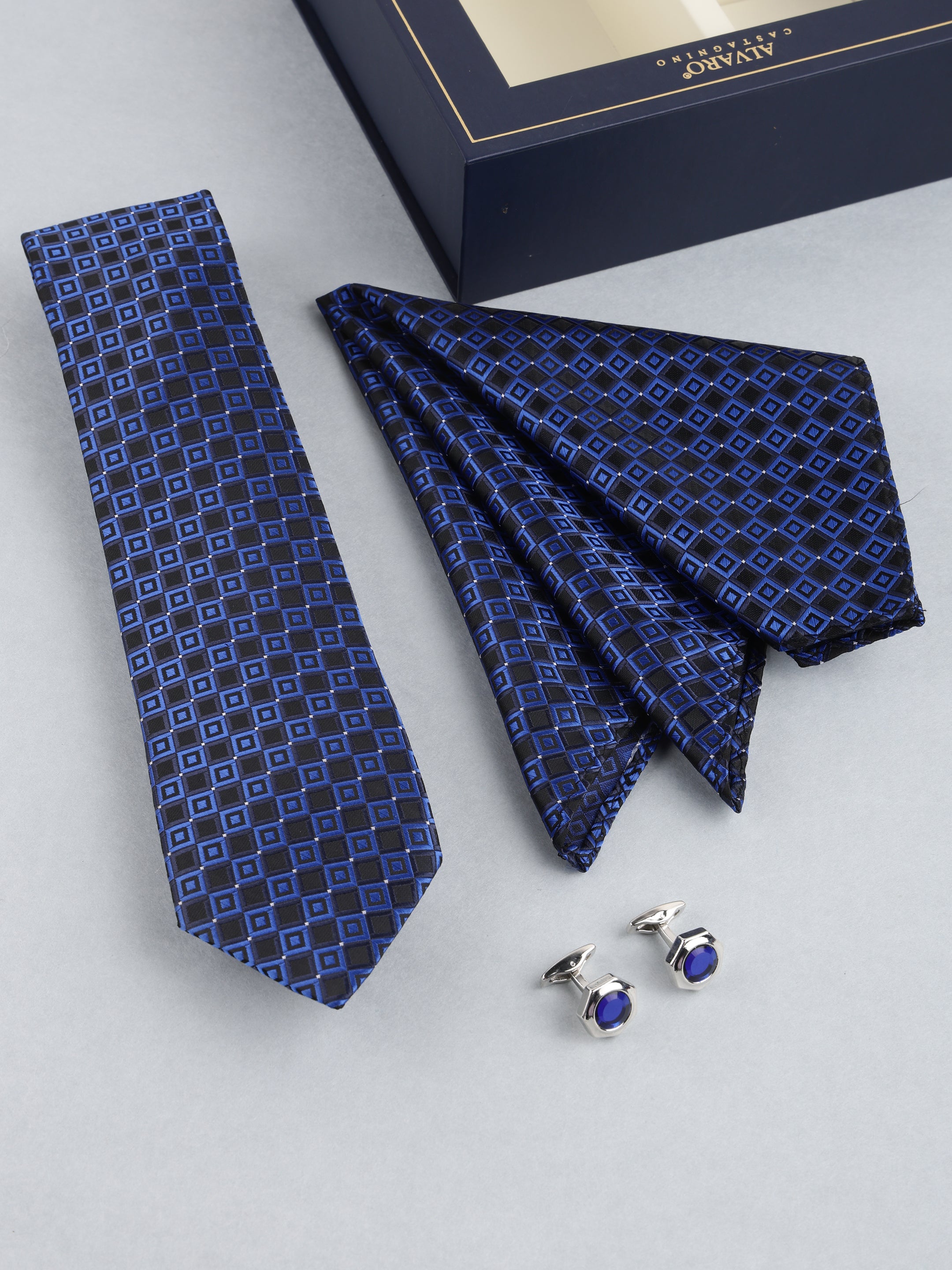 Blue & Black Geometric Necktie Gift Set