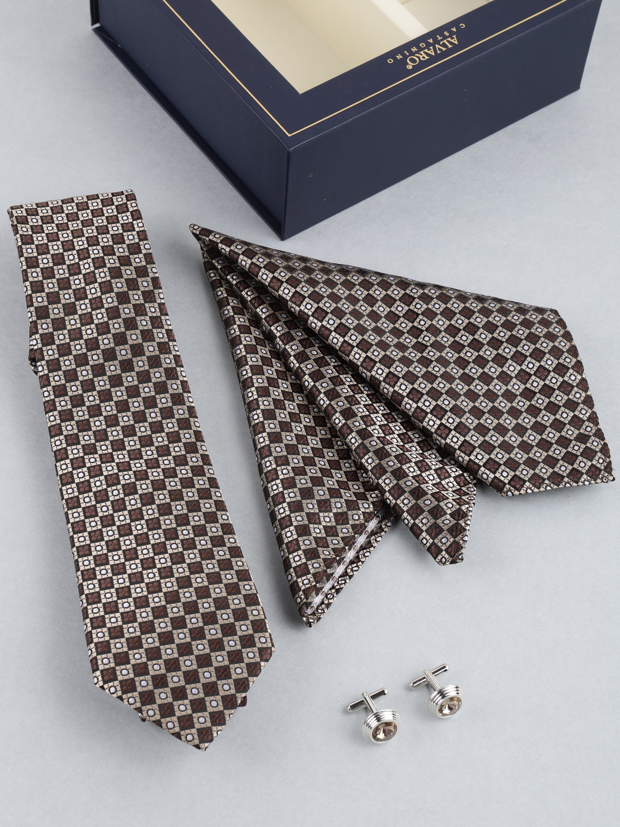 Brown Geometric Necktie Gift Set