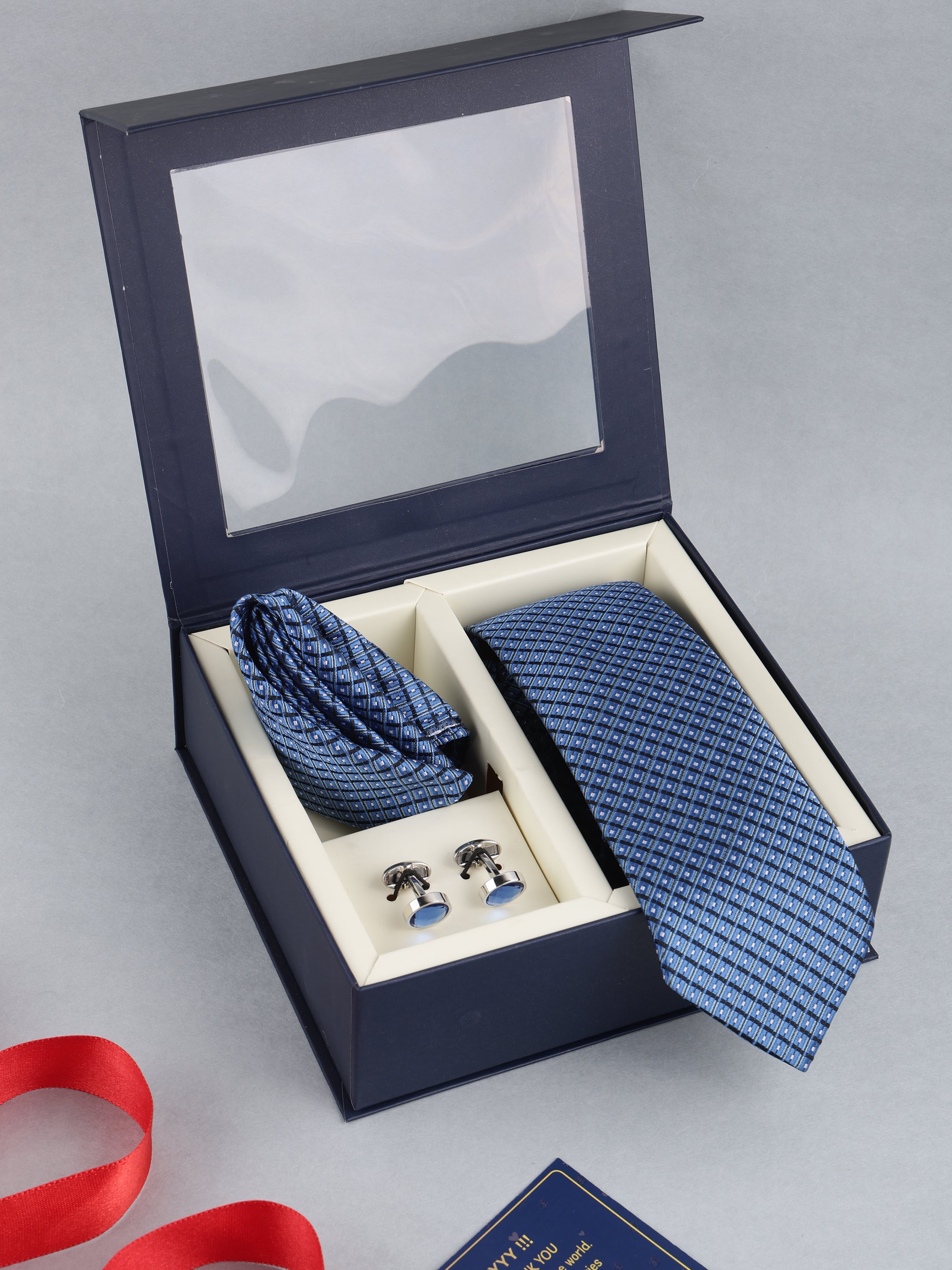 Slate Blue Geometric Necktie Gift Set