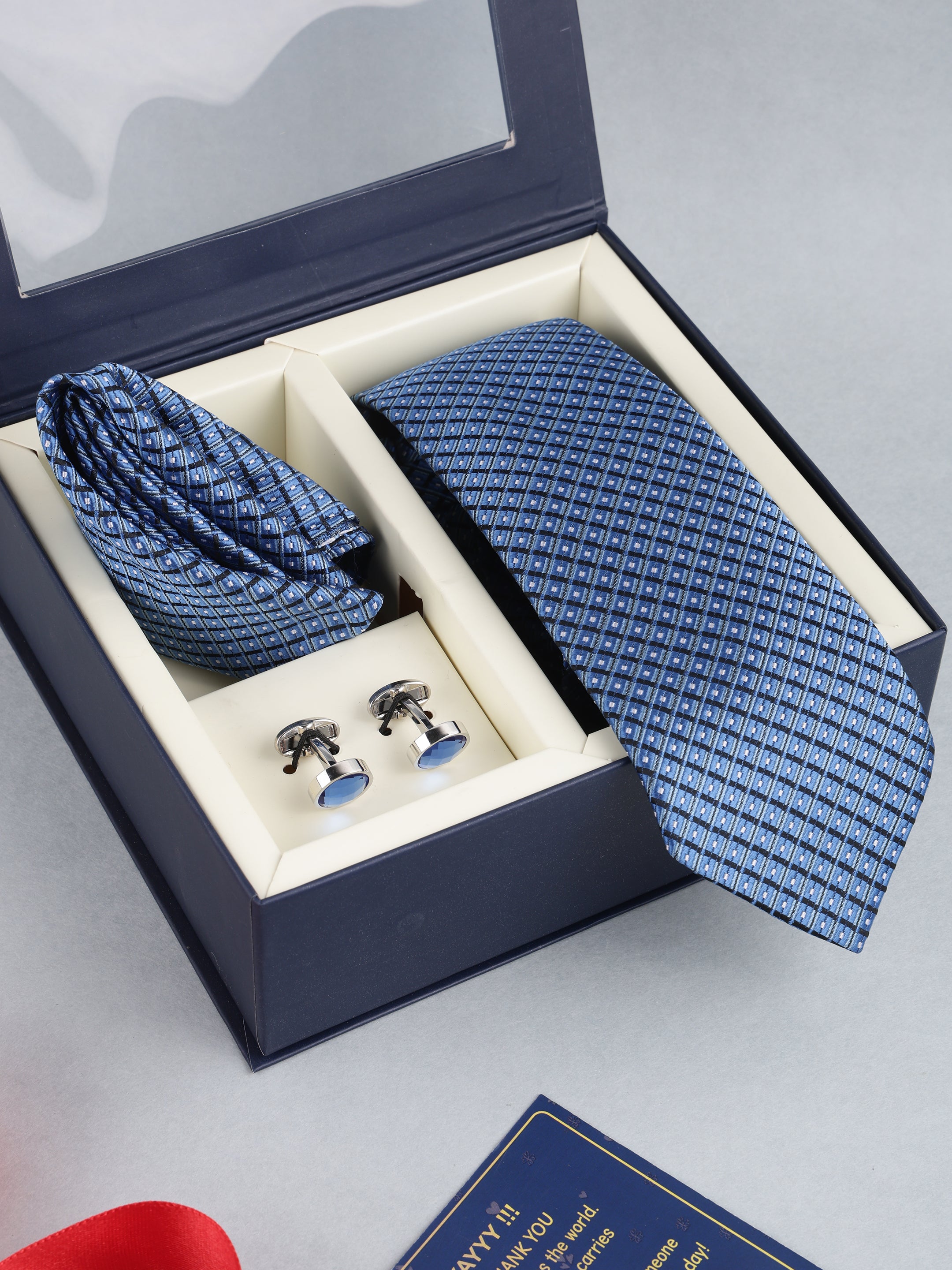 Slate Blue Geometric Necktie Gift Set