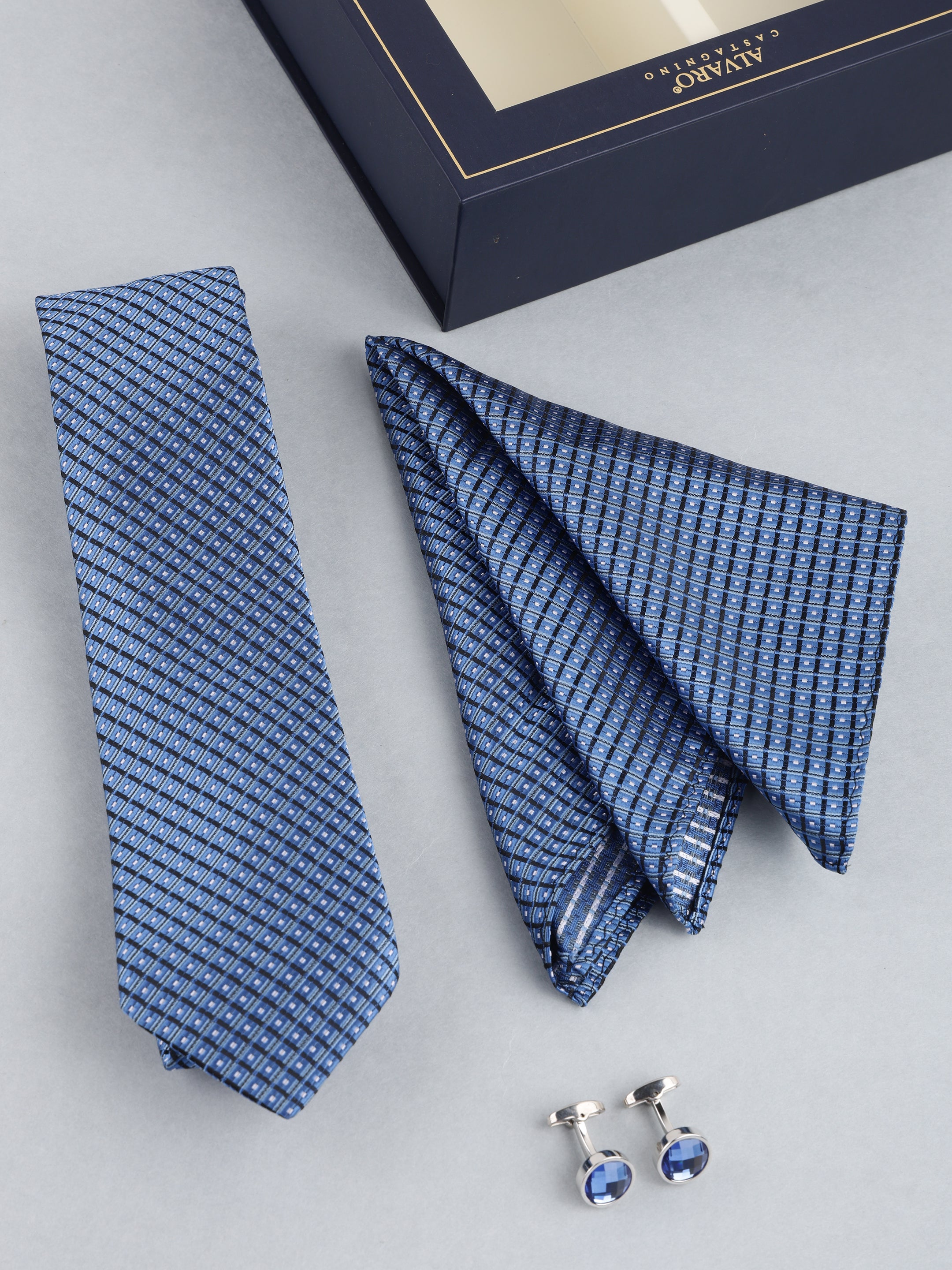 Slate Blue Geometric Necktie Gift Set