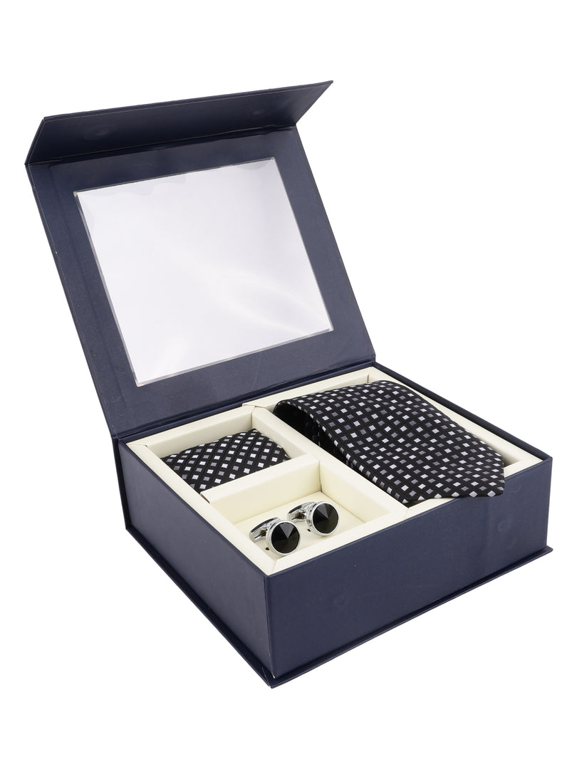 Geometric Square Weave Necktie Accessory Gift Set