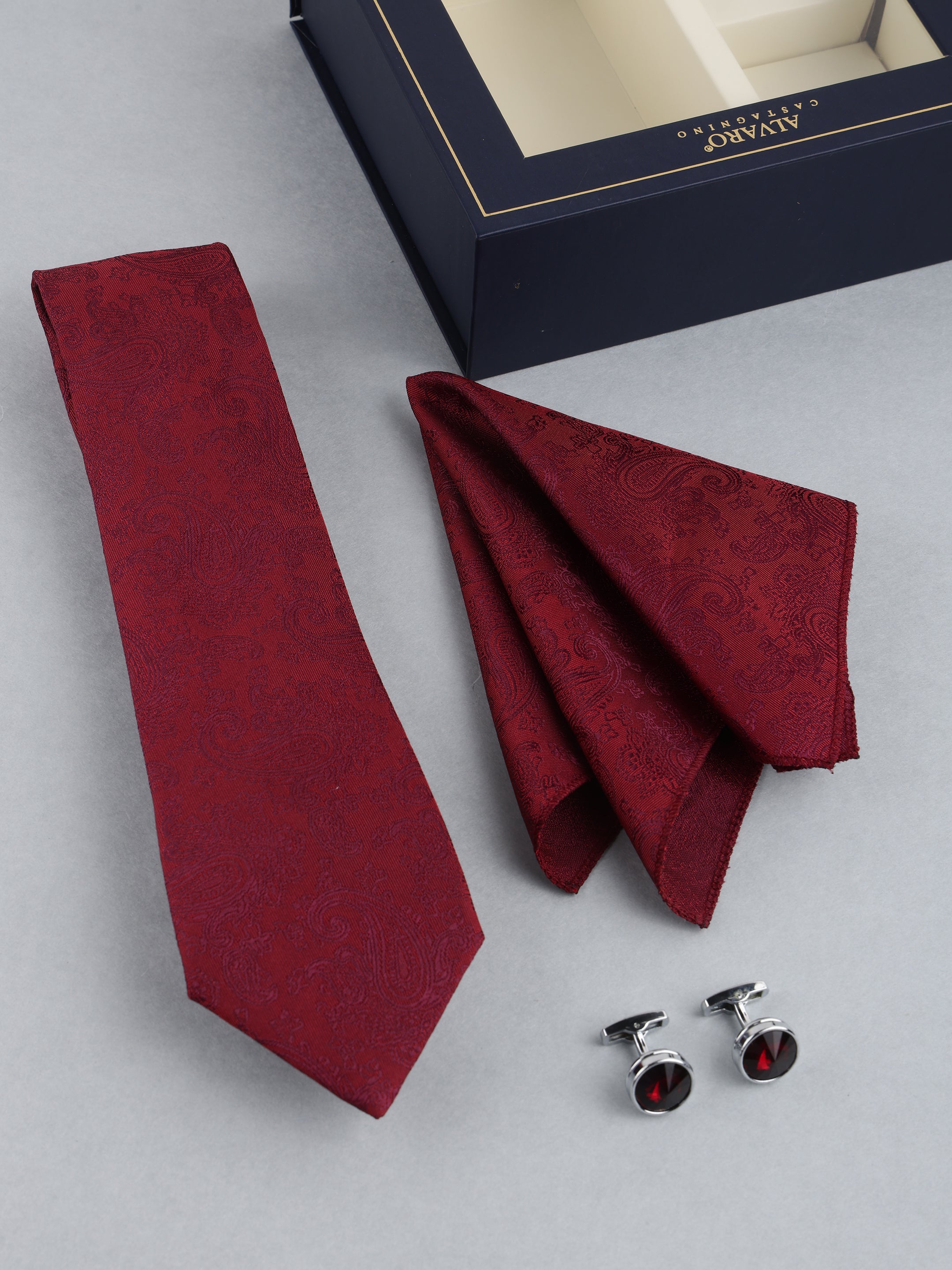 Maroon Paisley Necktie Gift Set