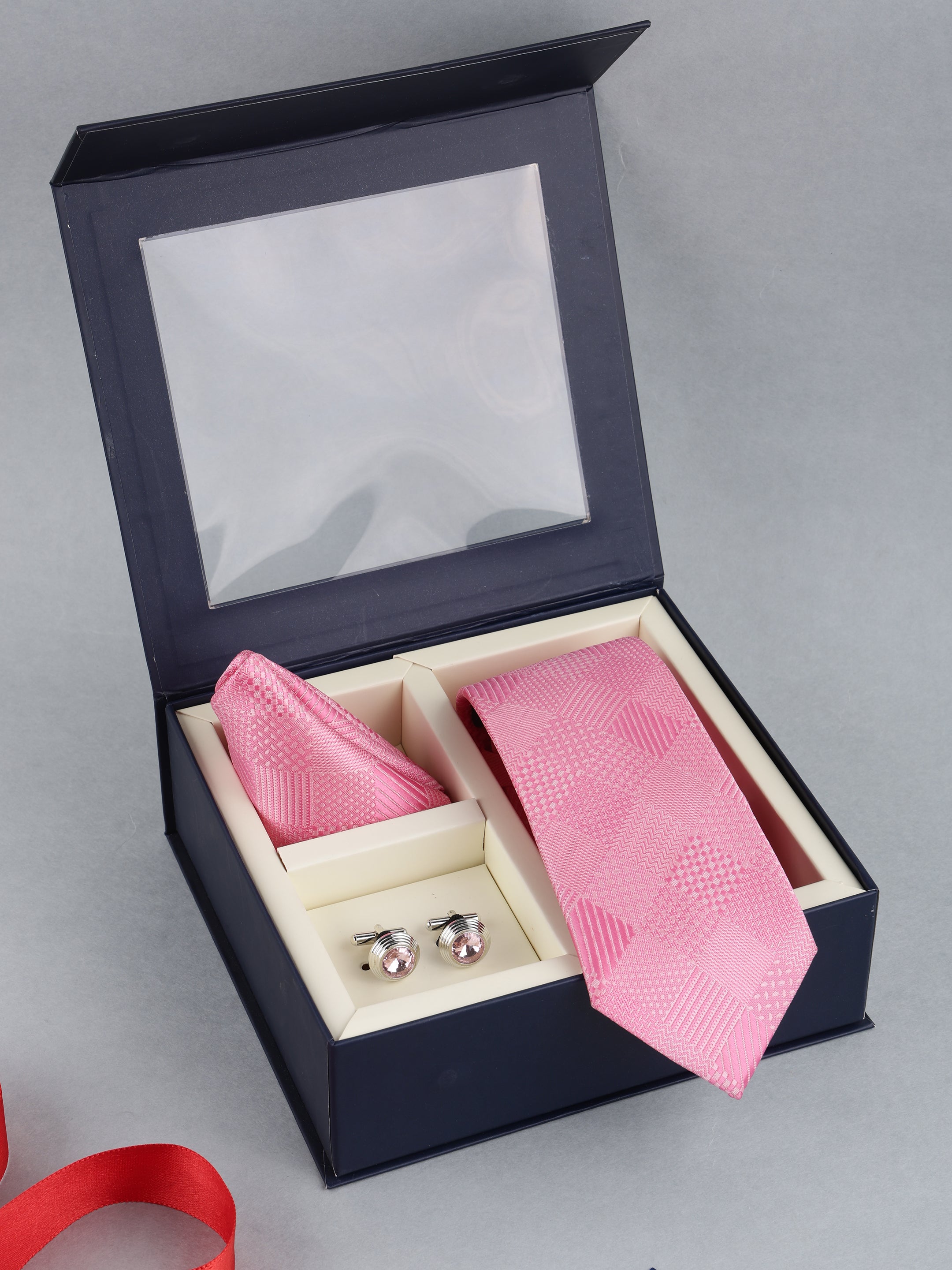 Candy Pink Geometric Necktie Gift Set