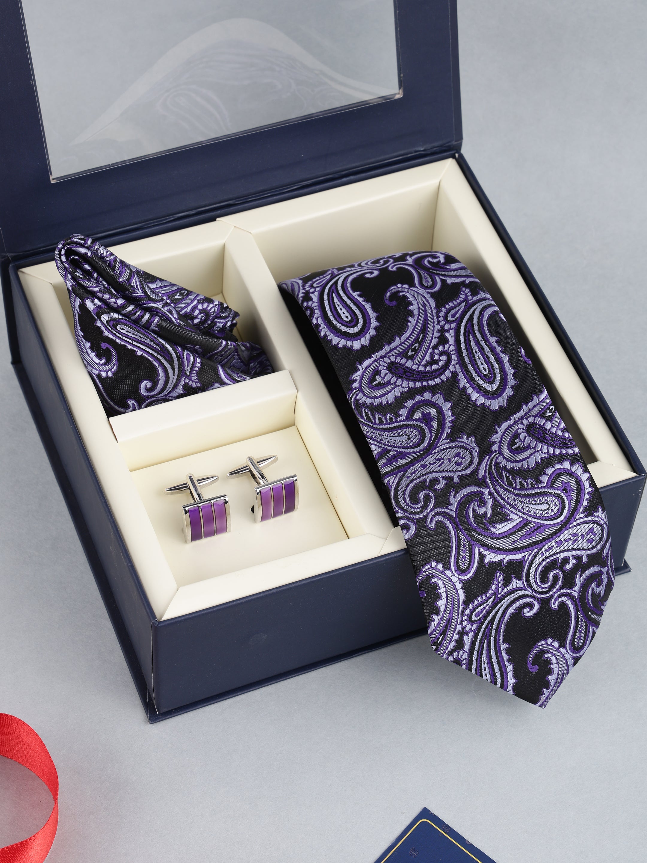 Purple & Black Paisley Necktie Gift Set