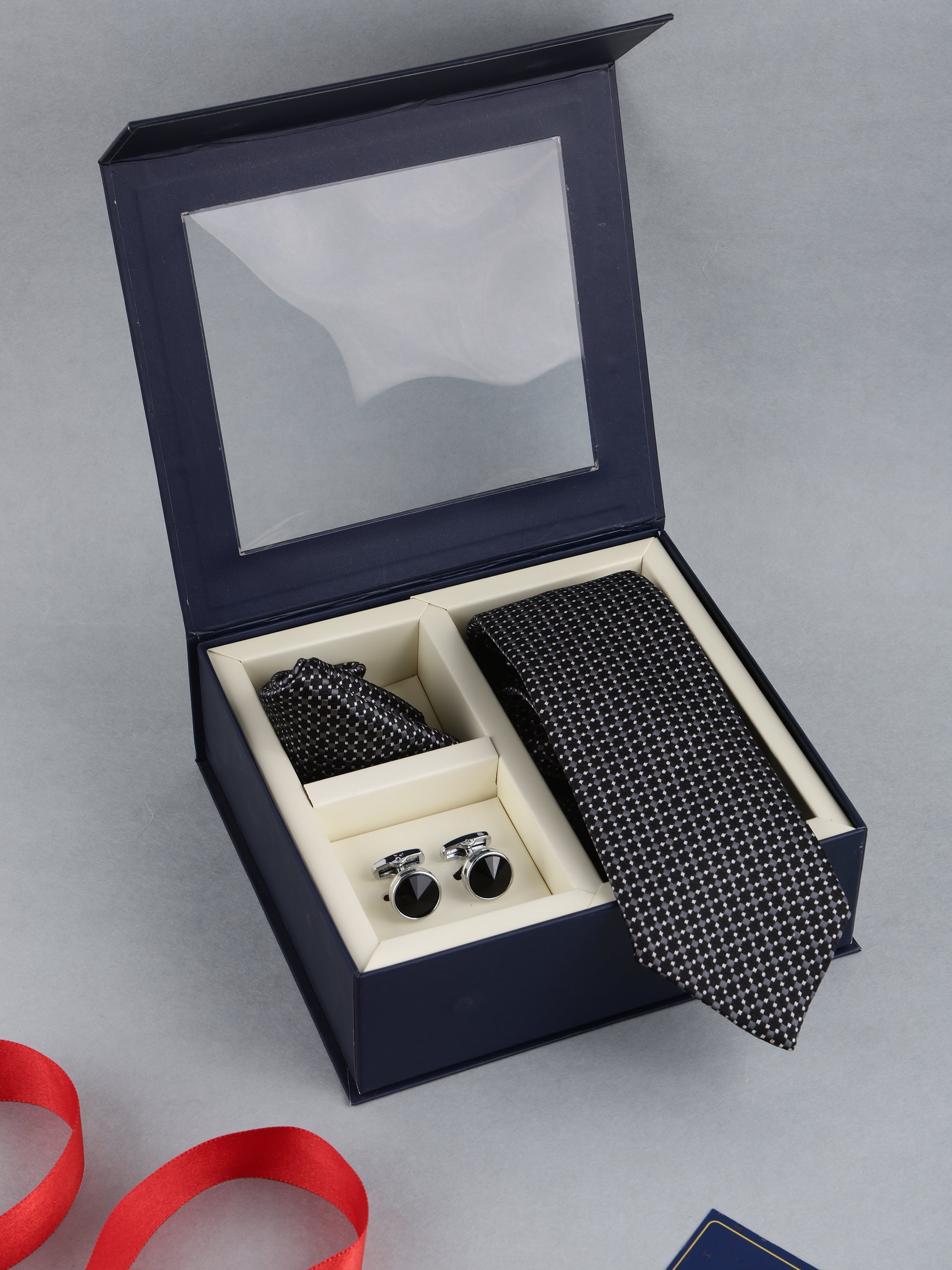 Black & Grey Geometric Necktie Gift Set
