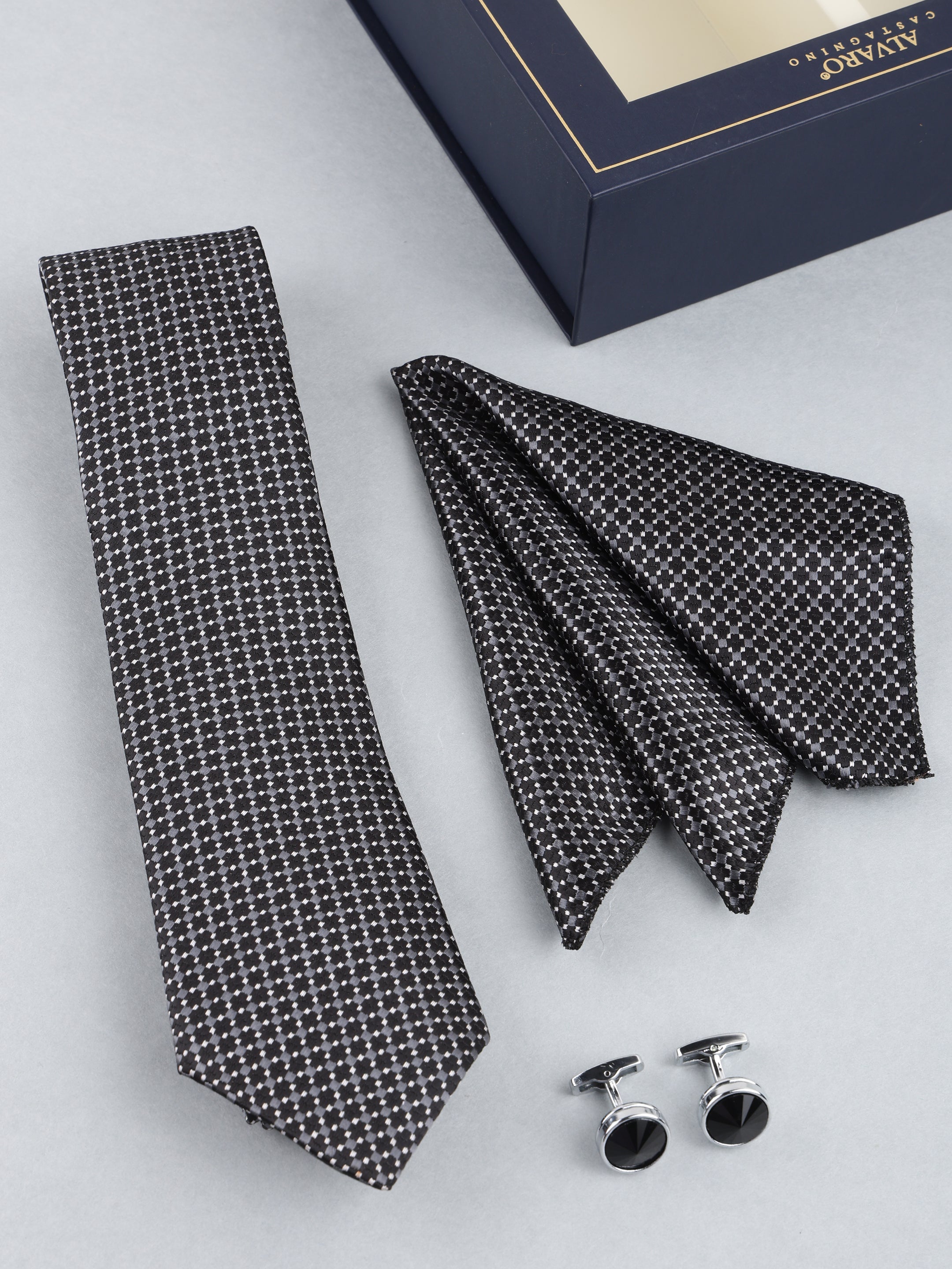 Black & Grey Geometric Necktie Gift Set