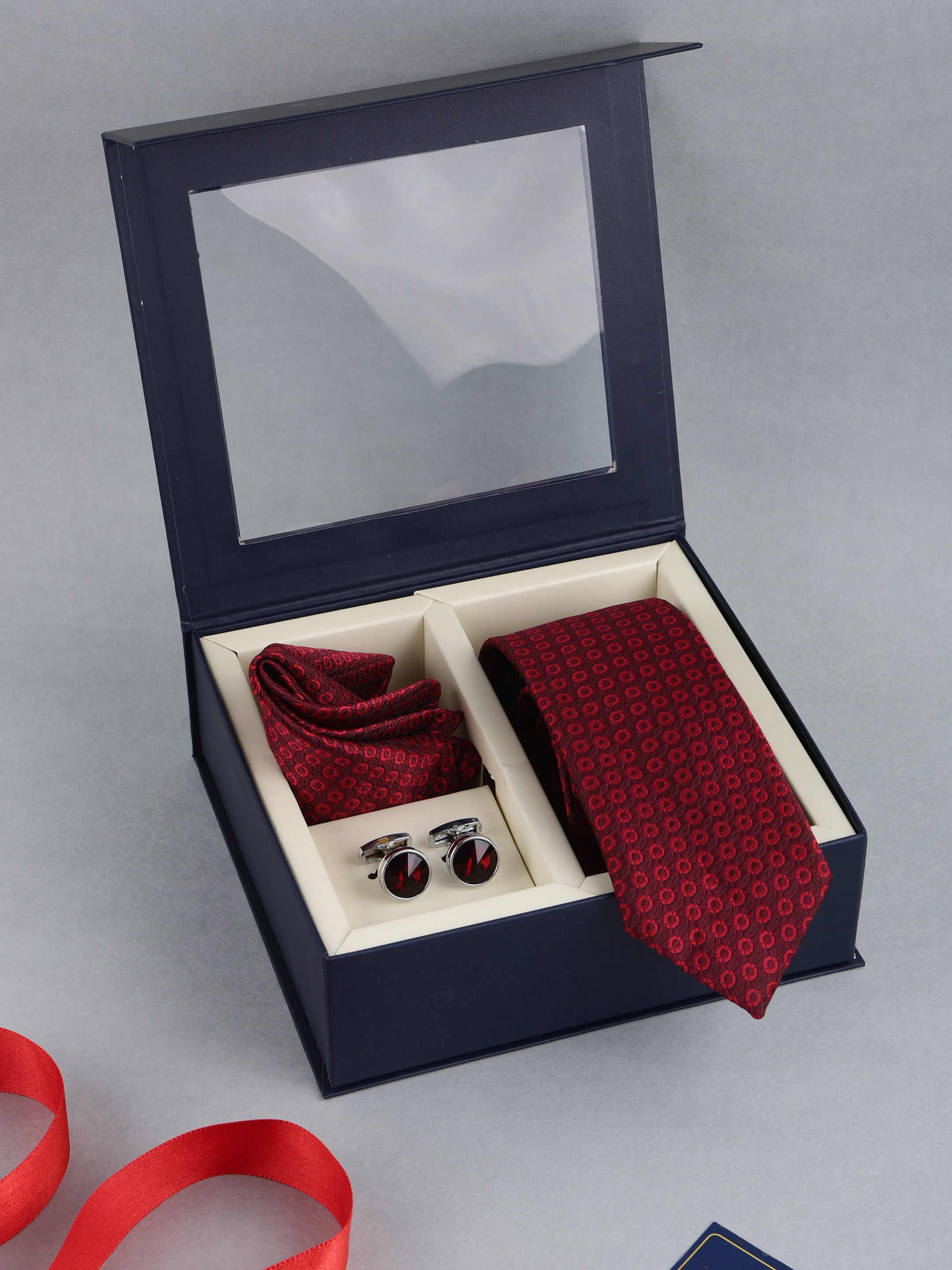 Maroon Geometric Necktie Gift Set