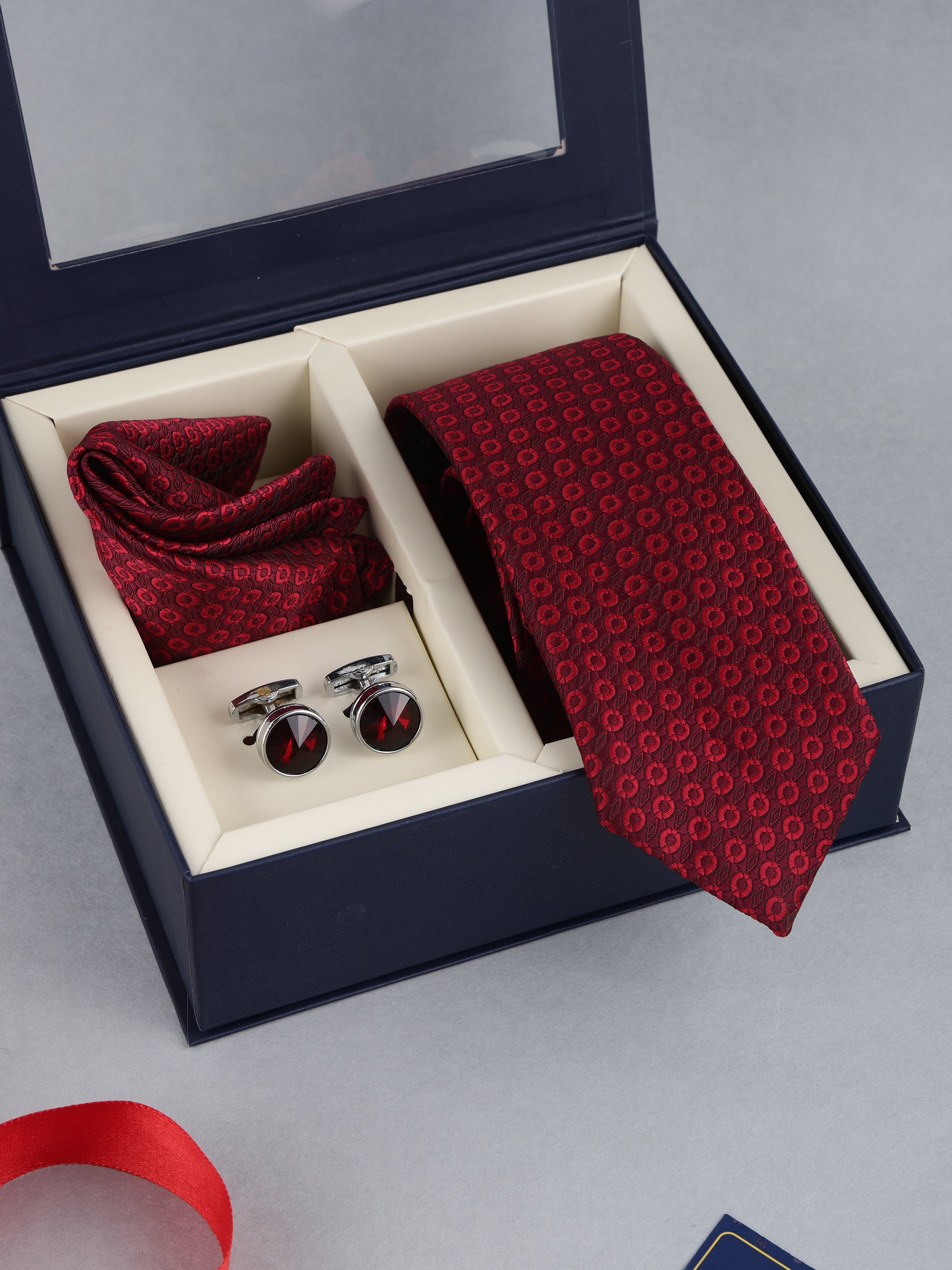 Maroon Geometric Necktie Gift Set